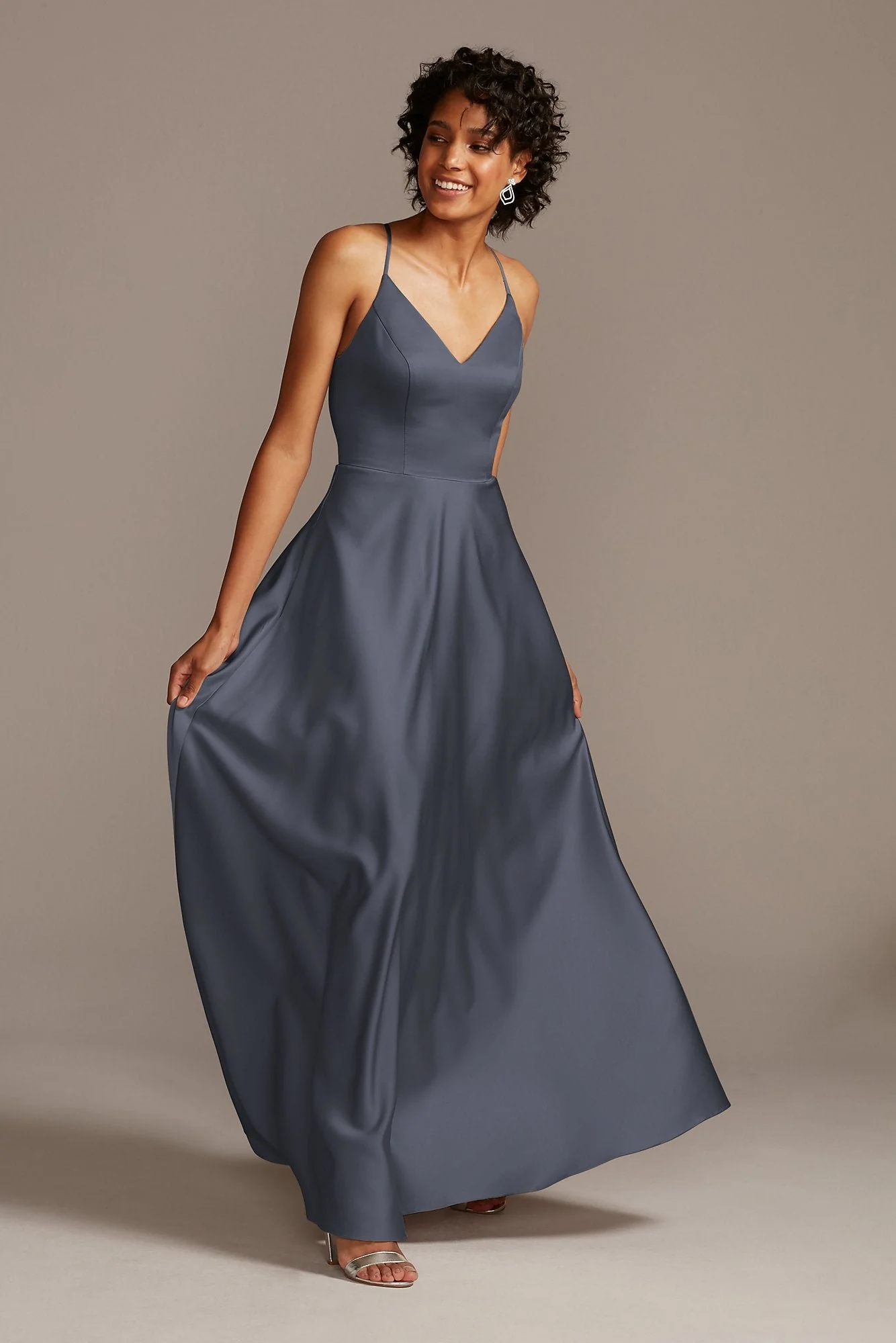 Spaghetti Strap Satin A-Line Long Bridesmaid Dress - Image 67