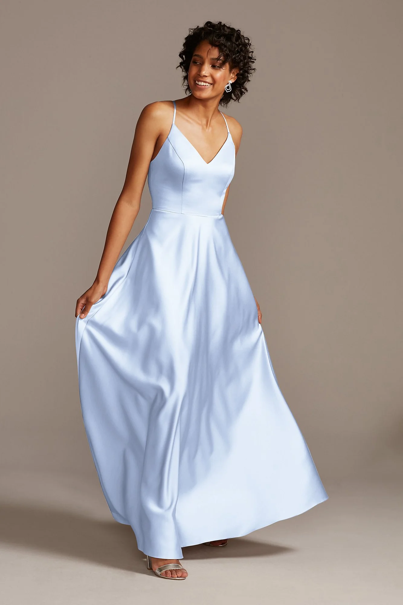 Spaghetti Strap Satin A-Line Long Bridesmaid Dress - Image 7