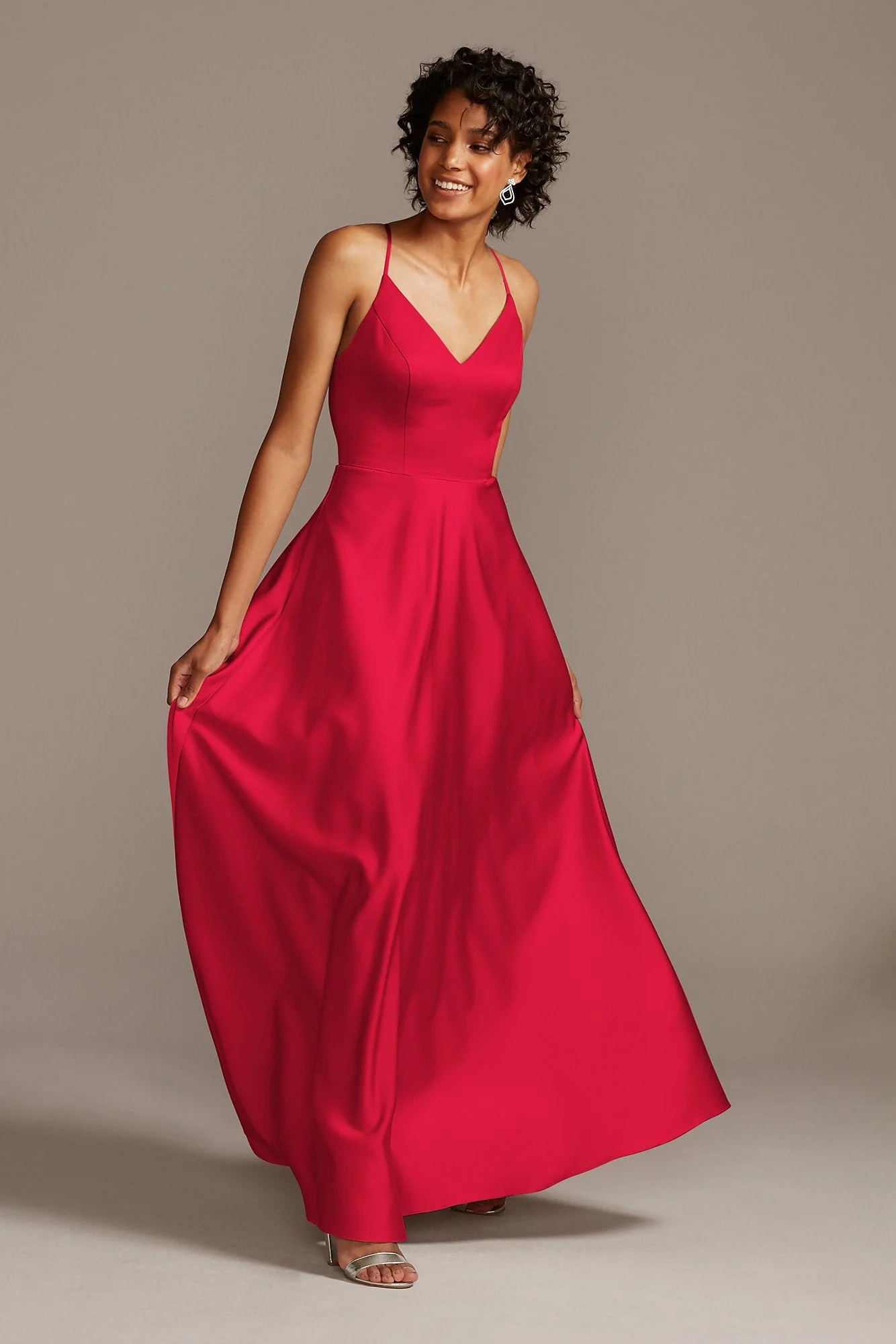 Spaghetti Strap Satin A-Line Long Bridesmaid Dress - Image 76