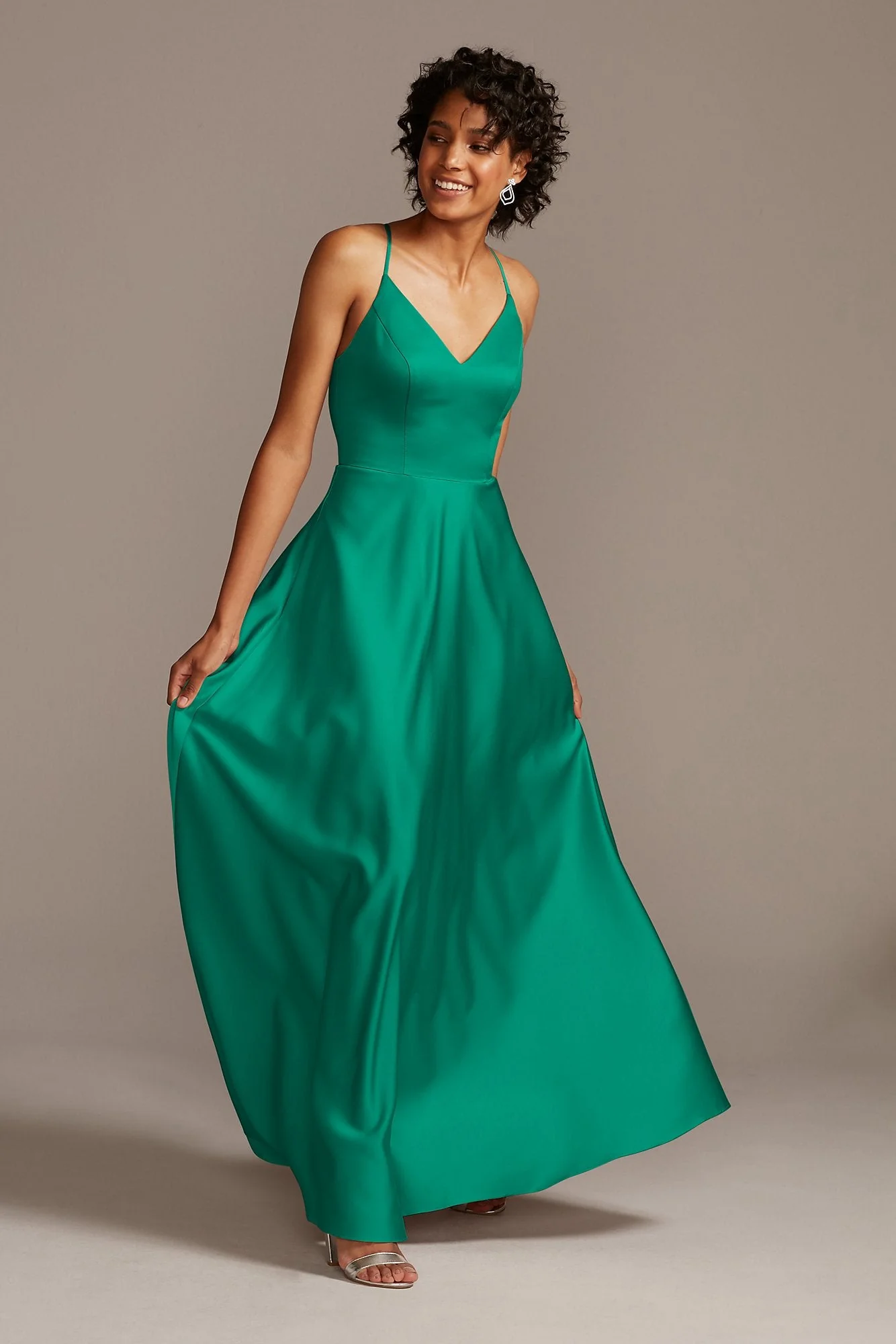 Spaghetti Strap Satin A-Line Long Bridesmaid Dress - Image 77