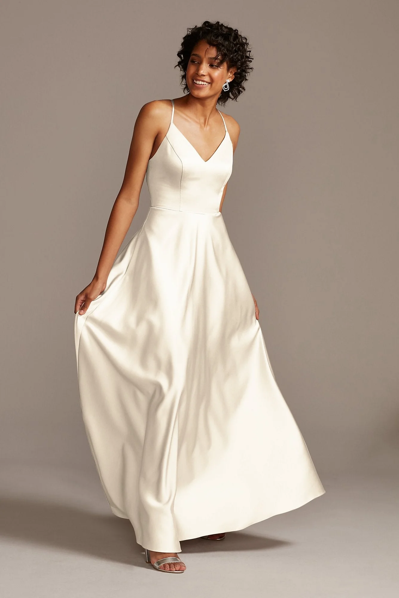 Spaghetti Strap Satin A-Line Long Bridesmaid Dress - Image 78