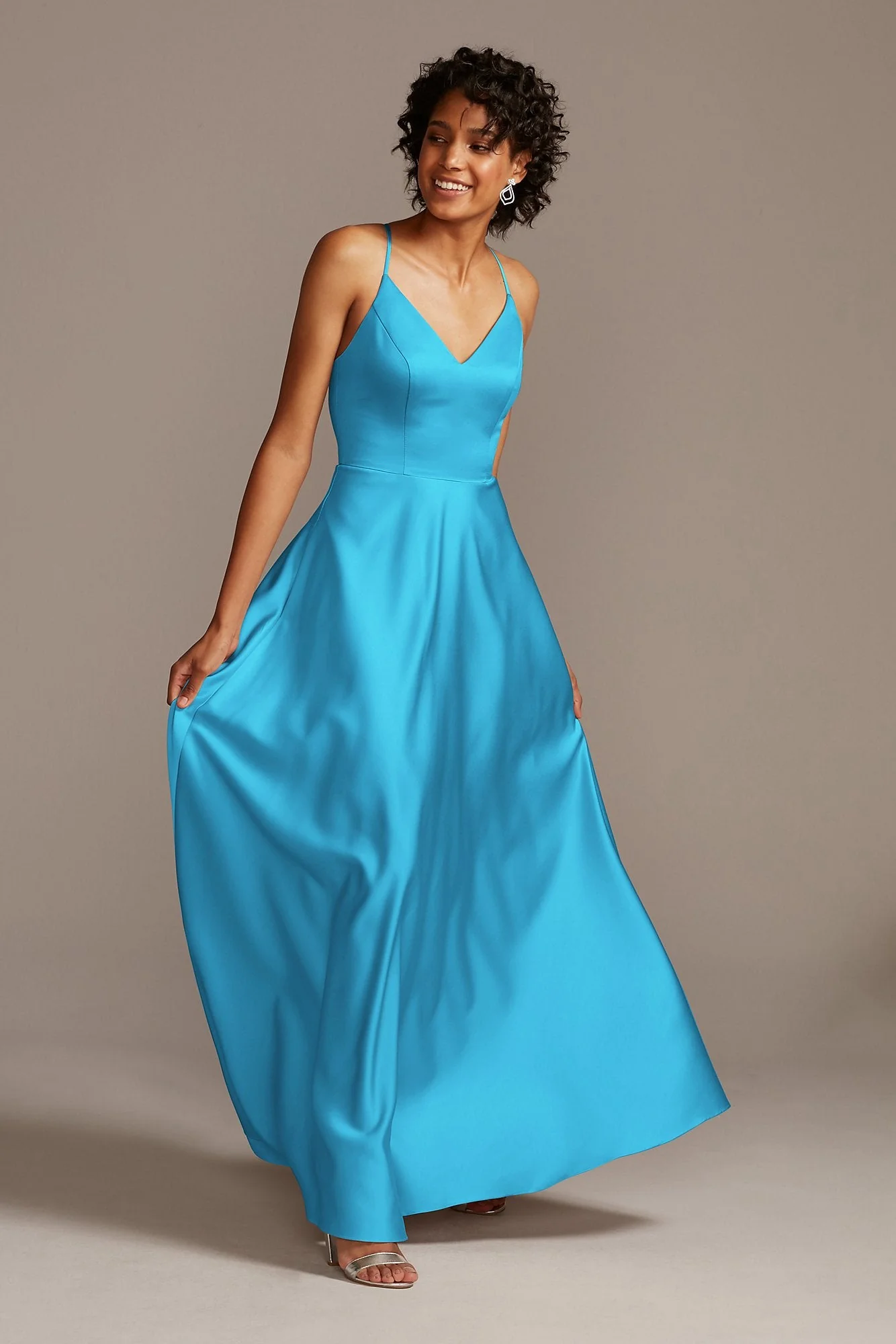 Spaghetti Strap Satin A-Line Long Bridesmaid Dress - Image 79