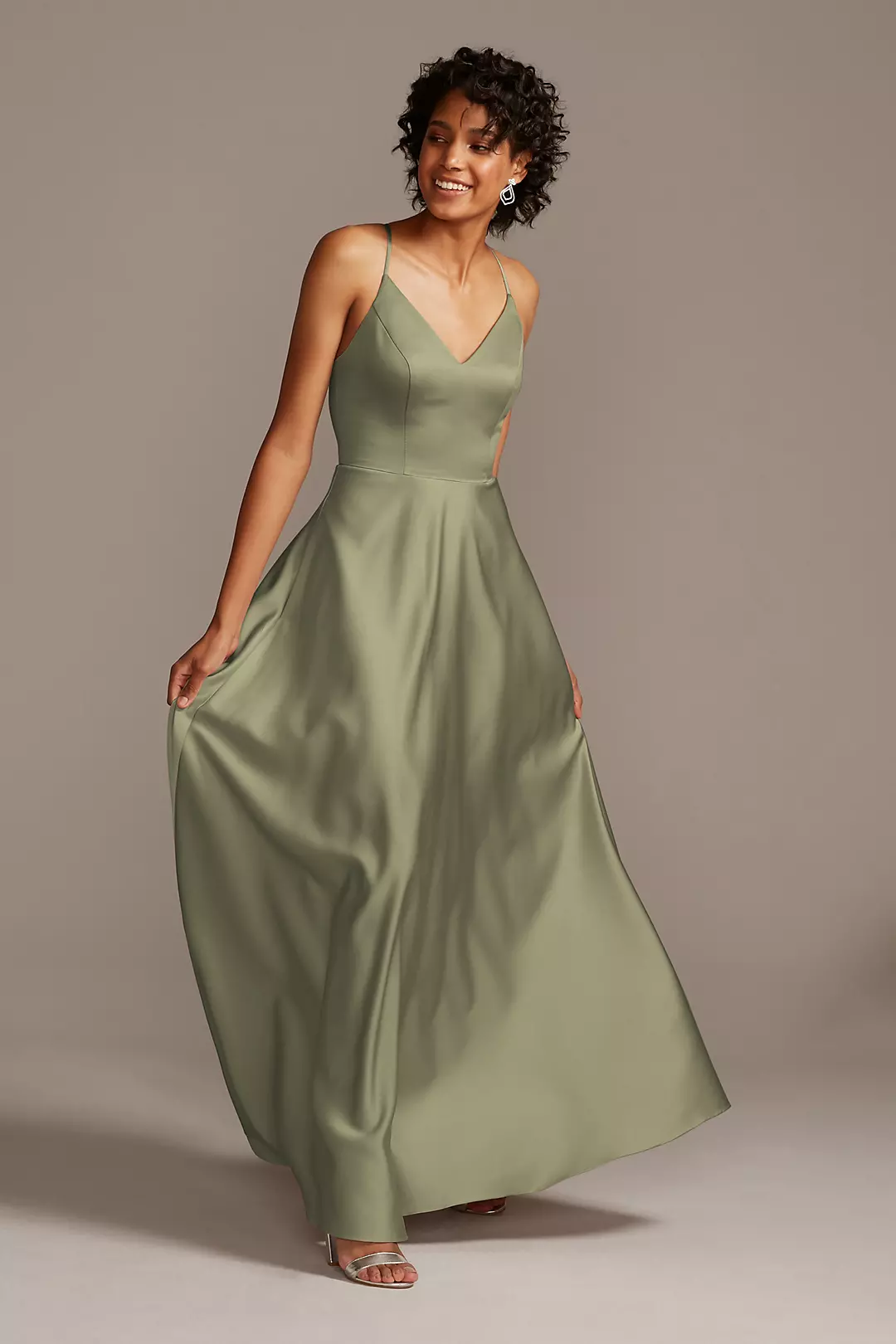 Spaghetti Strap Satin A-Line Long Bridesmaid Dress - Image 84