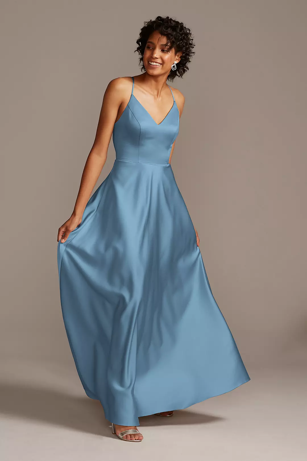Spaghetti Strap Satin A-Line Long Bridesmaid Dress - Image 85