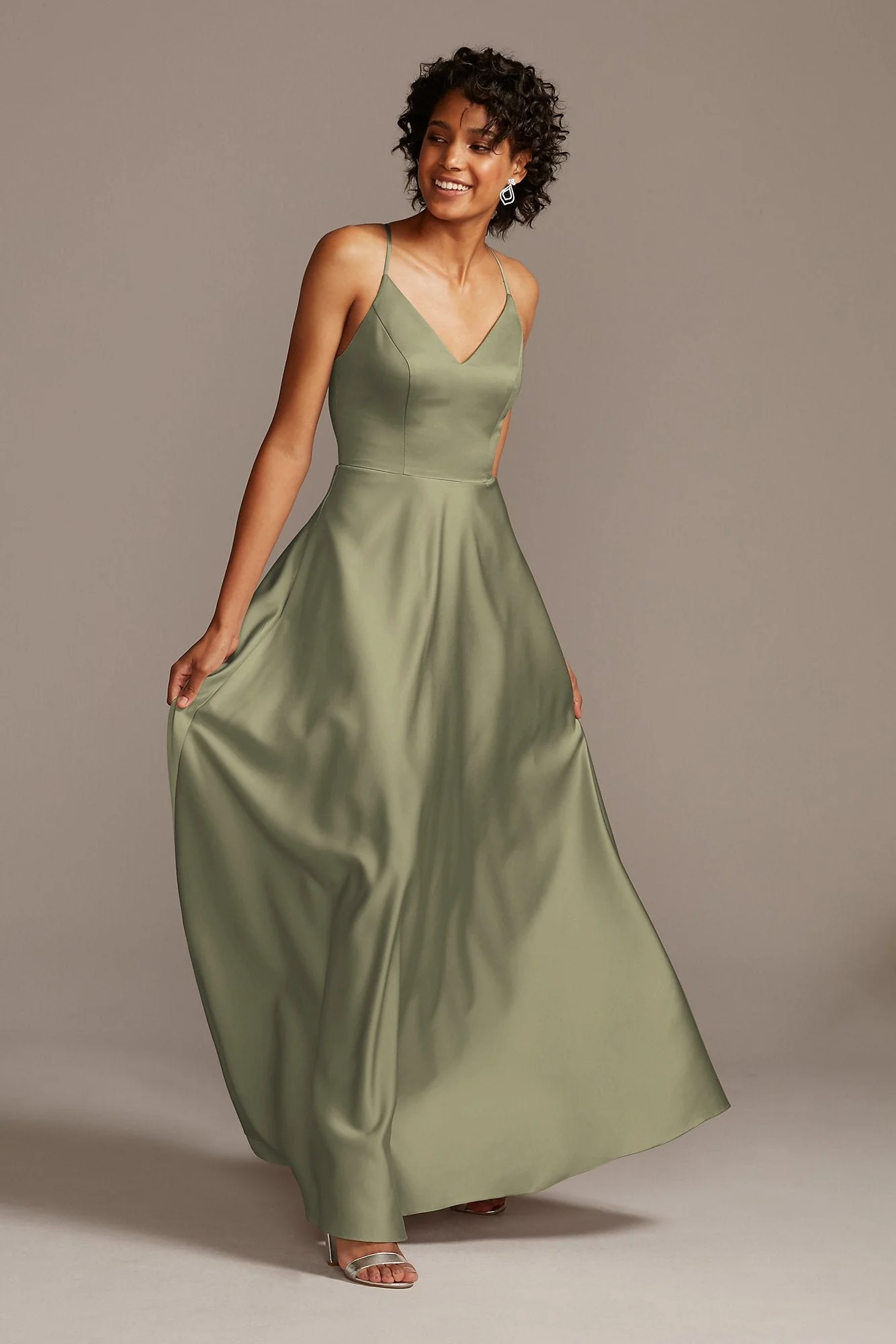 Spaghetti Strap Satin A-Line Long Bridesmaid Dress - Image 87