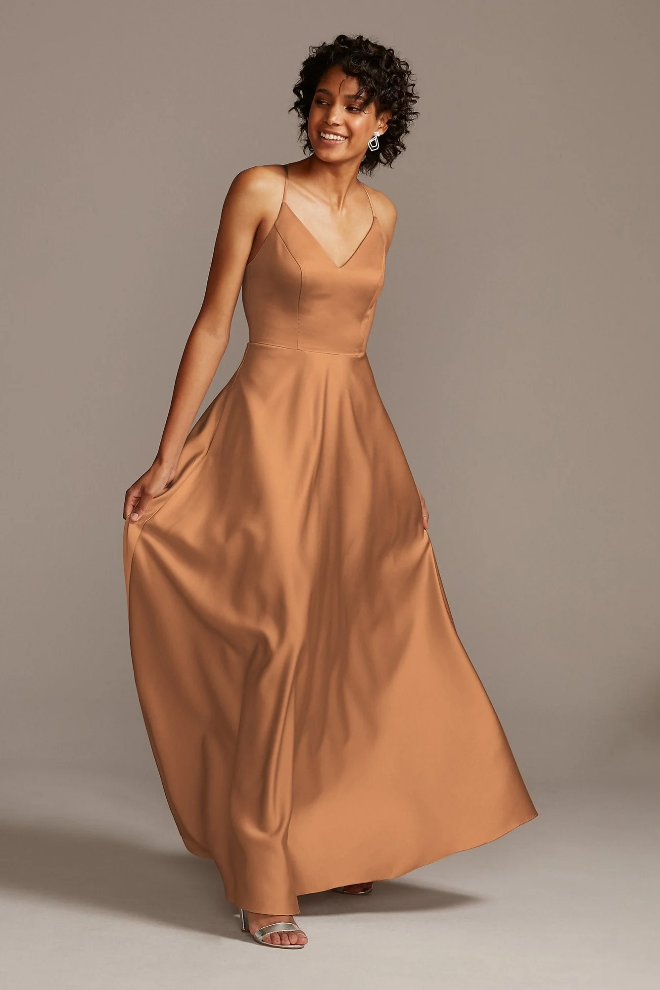 Spaghetti Strap Satin A-Line Long Bridesmaid Dress - Image 88