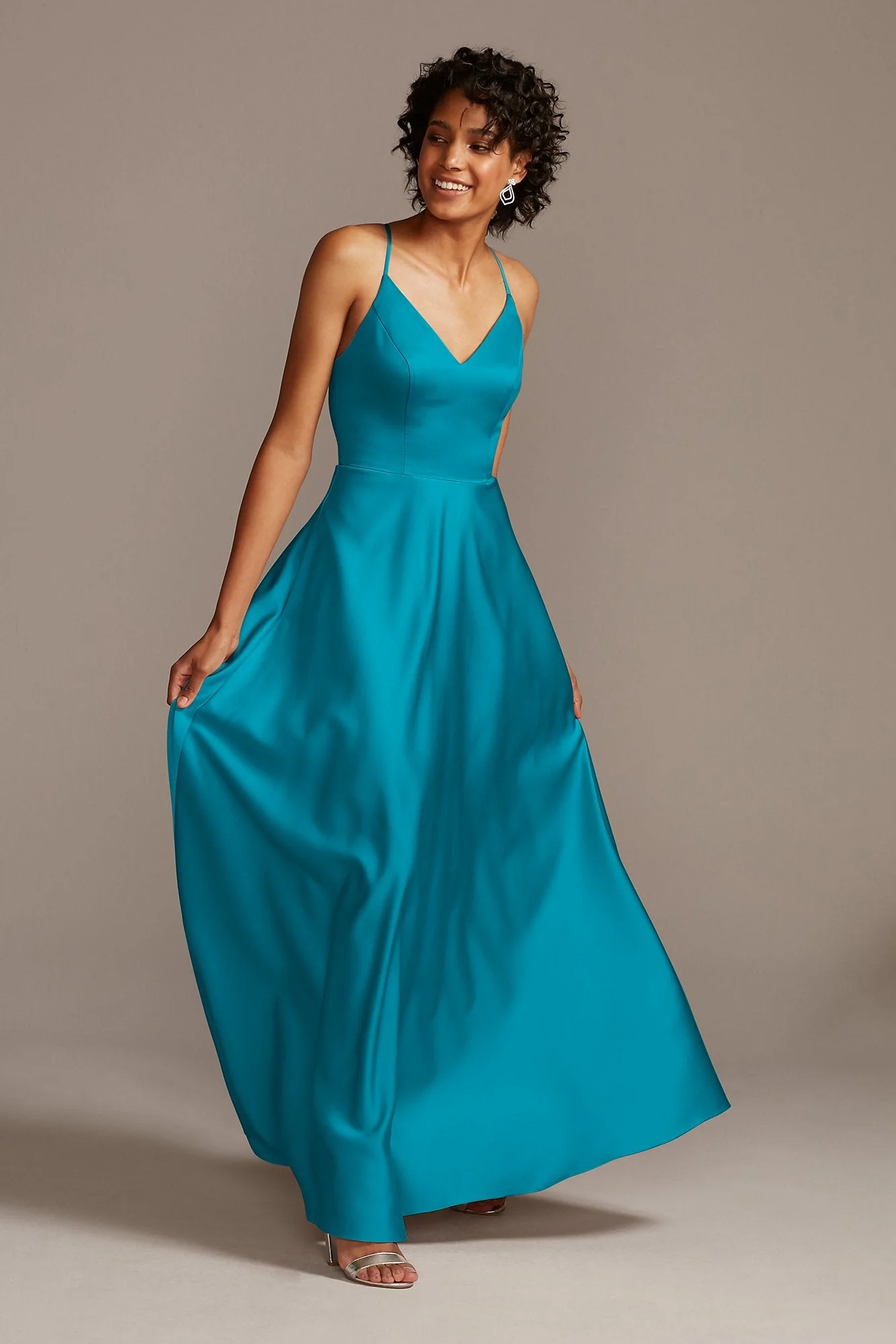 Spaghetti Strap Satin A-Line Long Bridesmaid Dress - Image 90