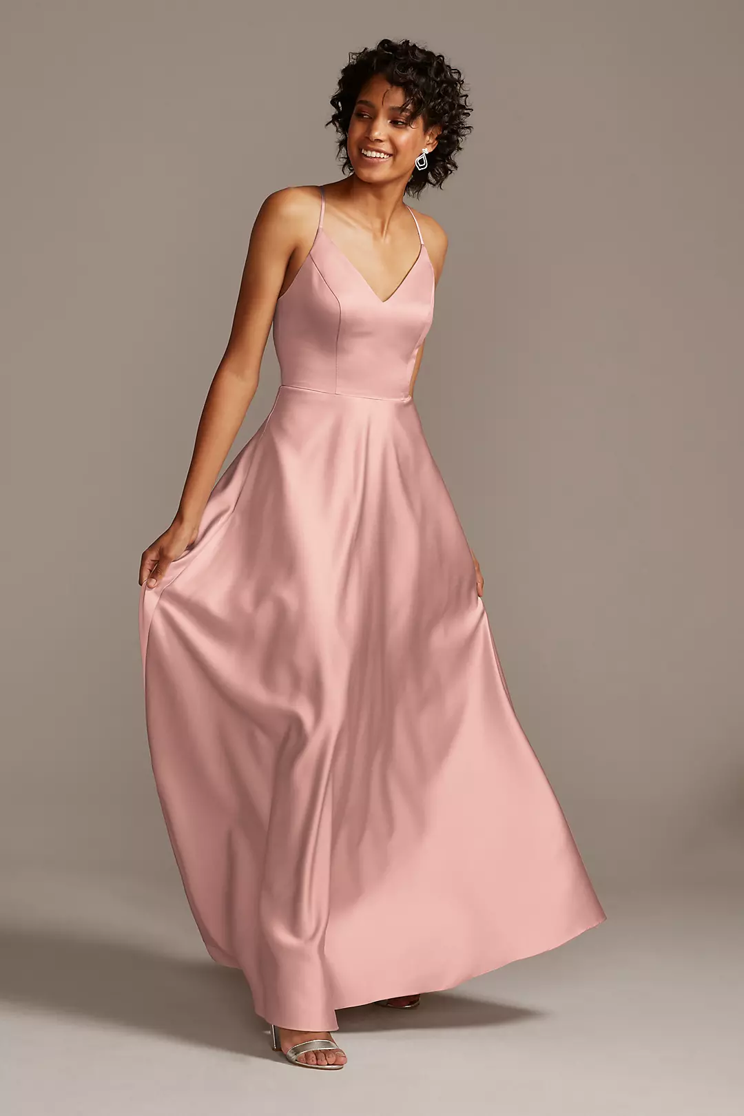 Spaghetti Strap Satin A-Line Long Bridesmaid Dress - Image 97