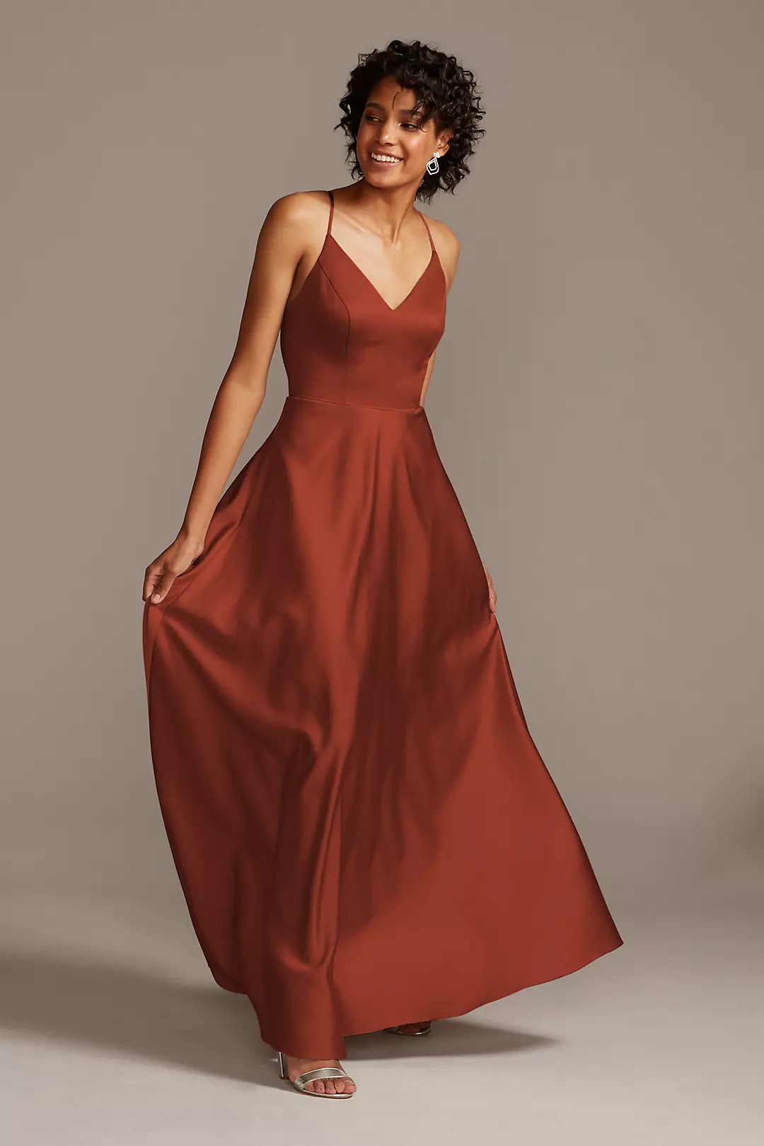 Spaghetti Strap Satin A-Line Long Bridesmaid Dress - Image 99