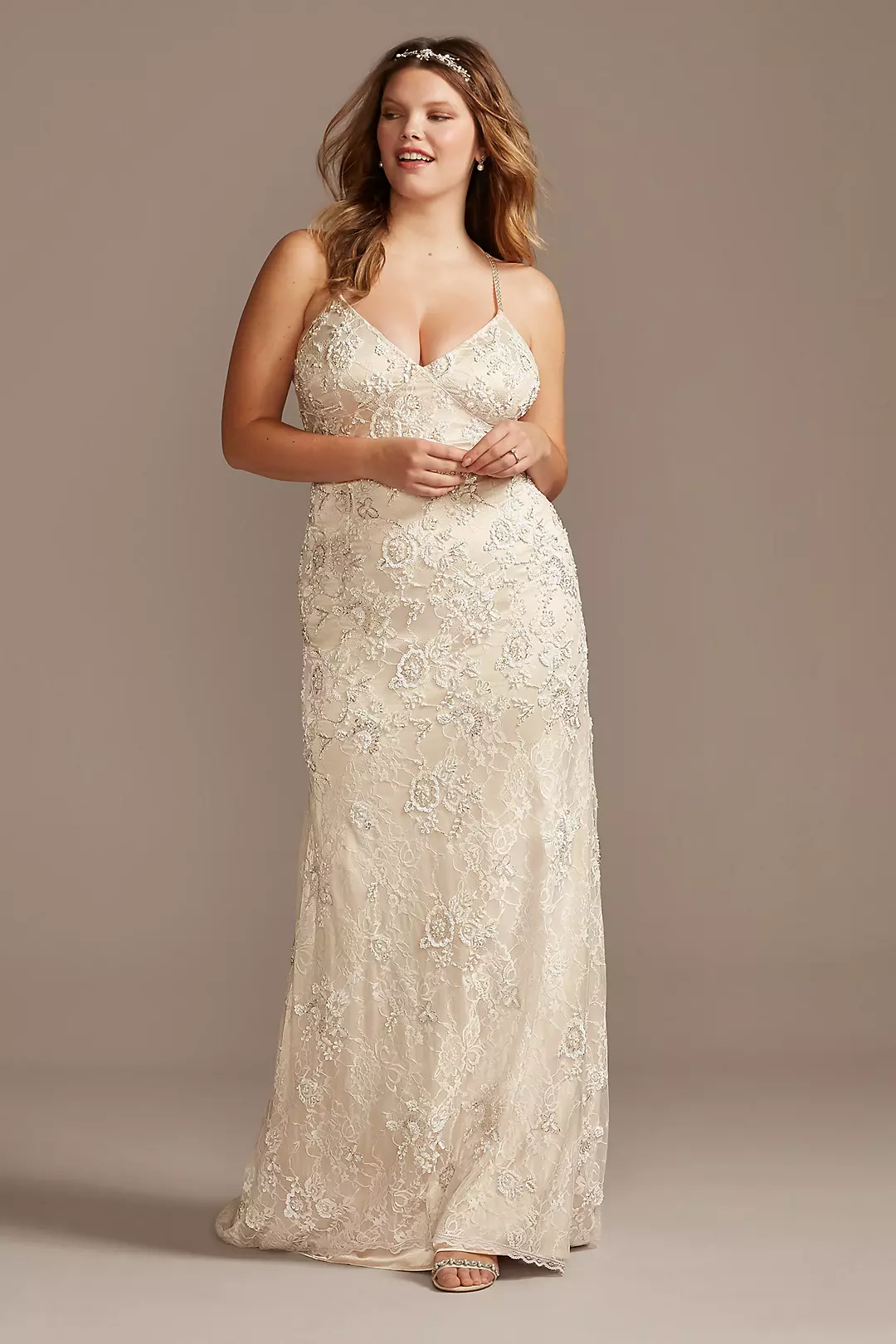 Spaghetti Strap Sequin Applique Lace Wedding Dress