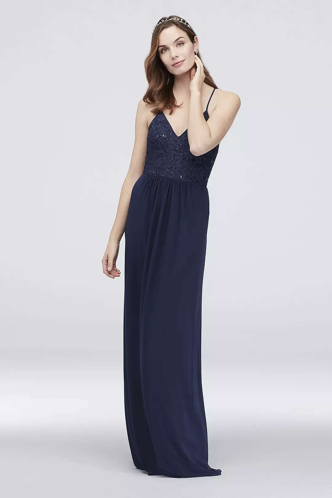 Spaghetti Strap Sequin Lace Jersey Sheath Dress - Image 7