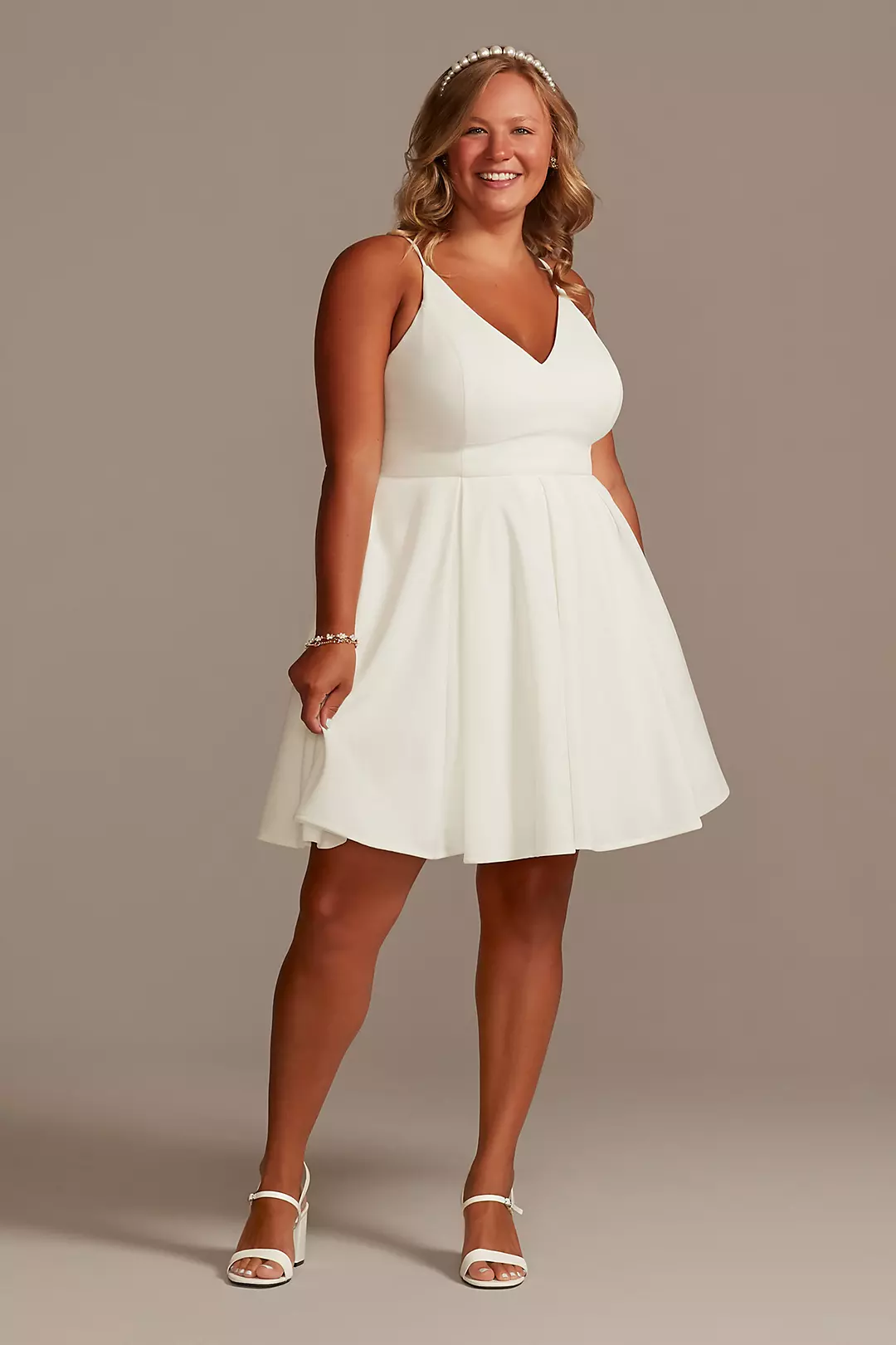 Spaghetti Strap Crepe Plus Fit-and-Flare Dress - Image 3
