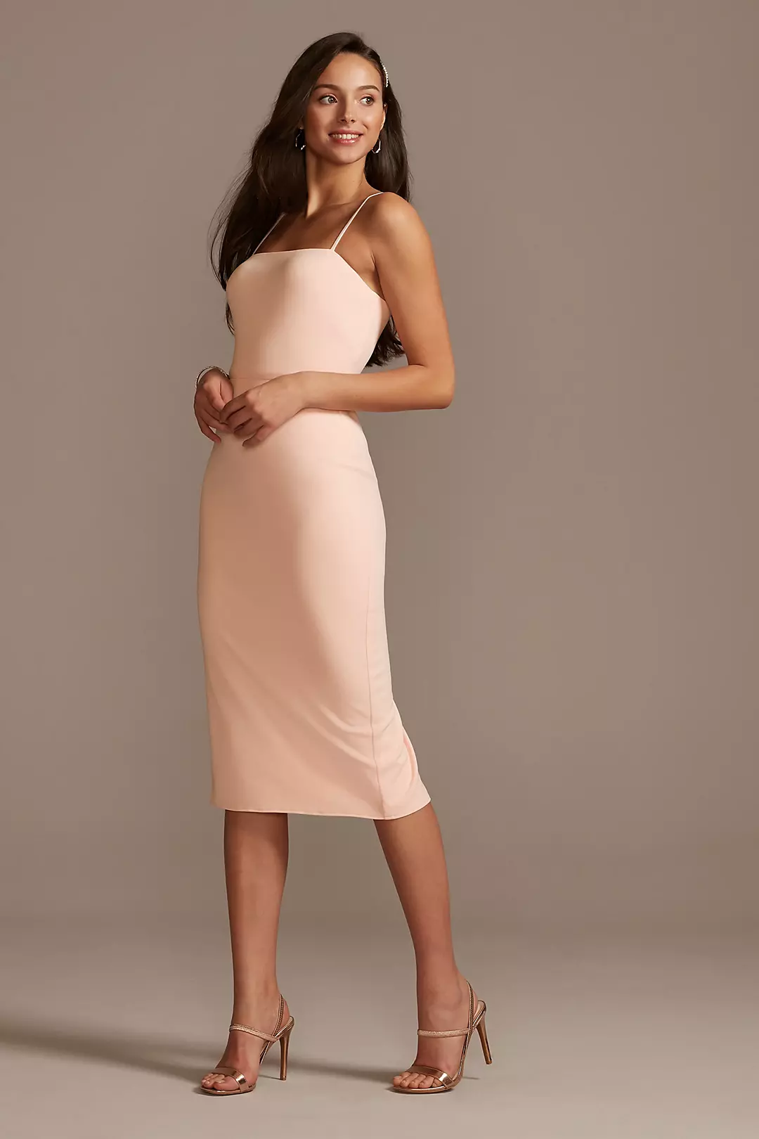Spaghetti Strap Stretch Crepe Midi Dress - Image 4