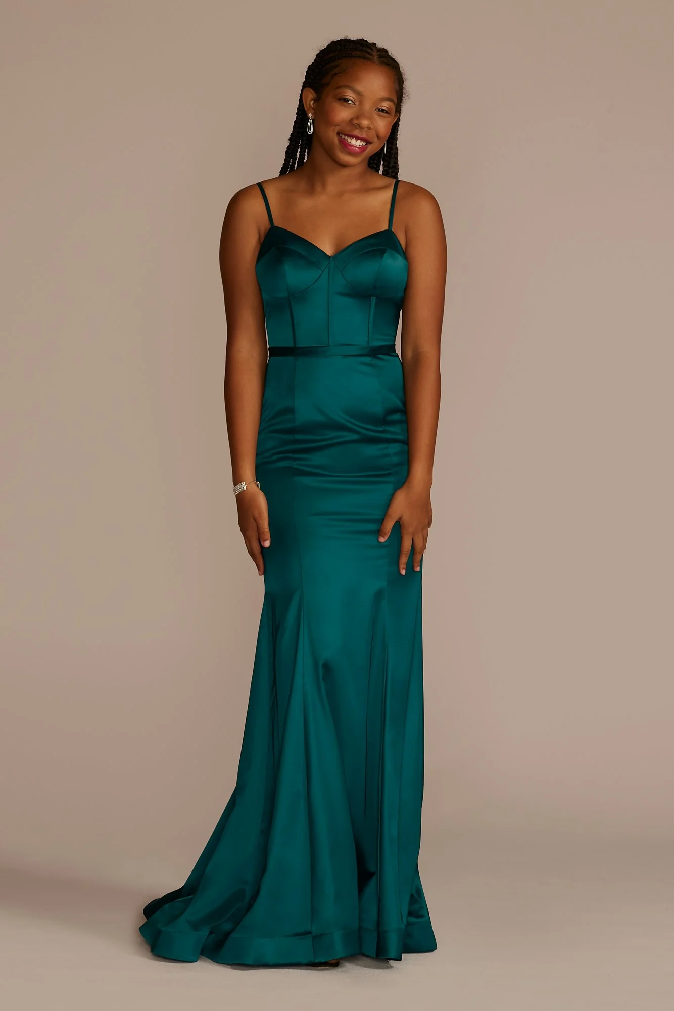 Spaghetti Strap Stretch Satin Corset Mermaid Dress