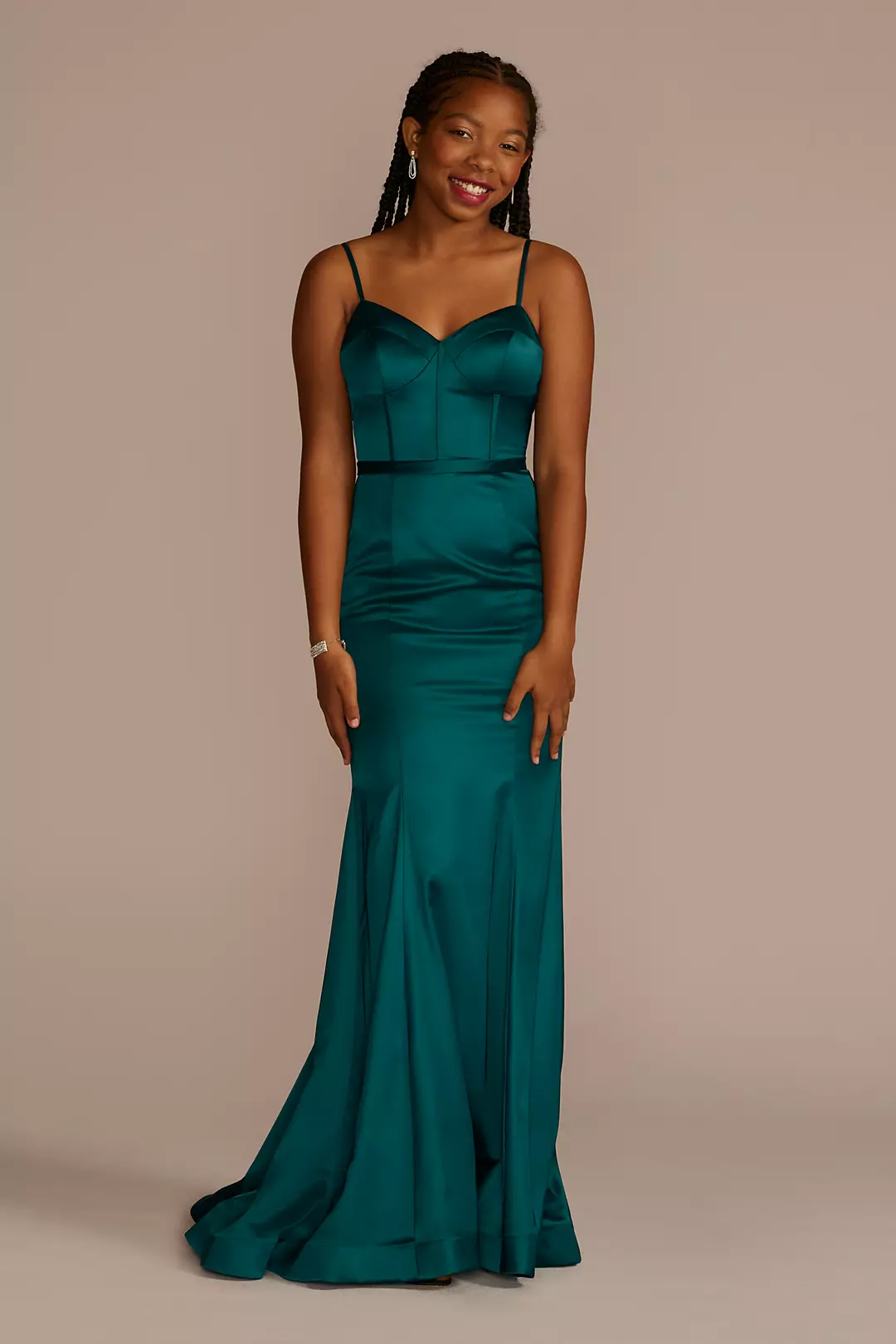 Spaghetti Strap Stretch Satin Corset Mermaid Dress - Image 2