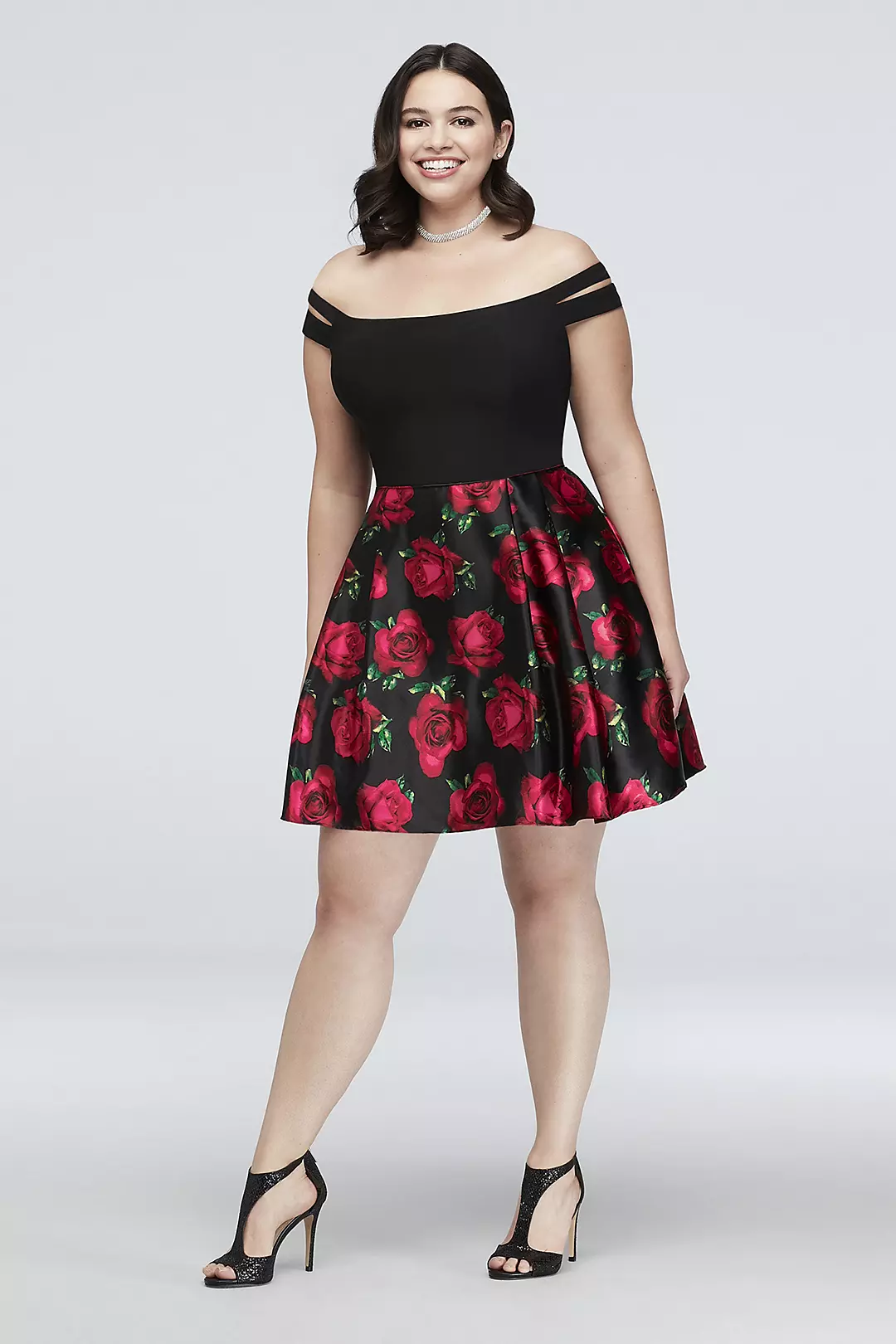 Split Sleeve Printed Charmeuse Fit-and-Flare Dress