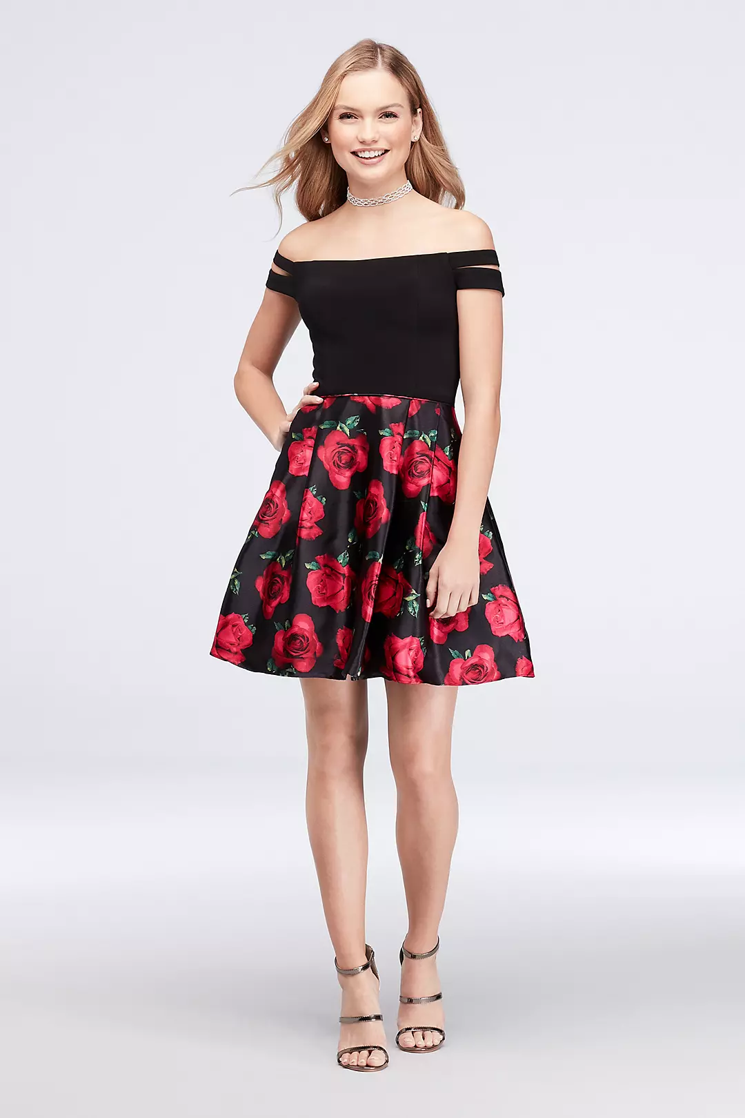 Split Sleeve Printed Charmeuse Fit-and-Flare Dress - Image 3
