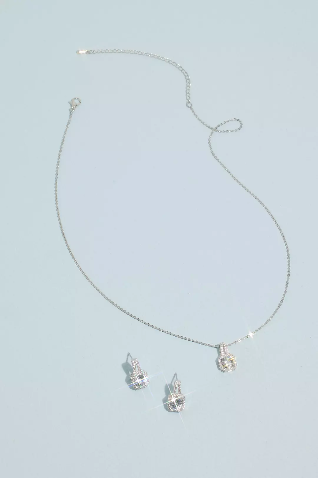 Square Halo Solitaire Pendant Jewelry Set - Image 2