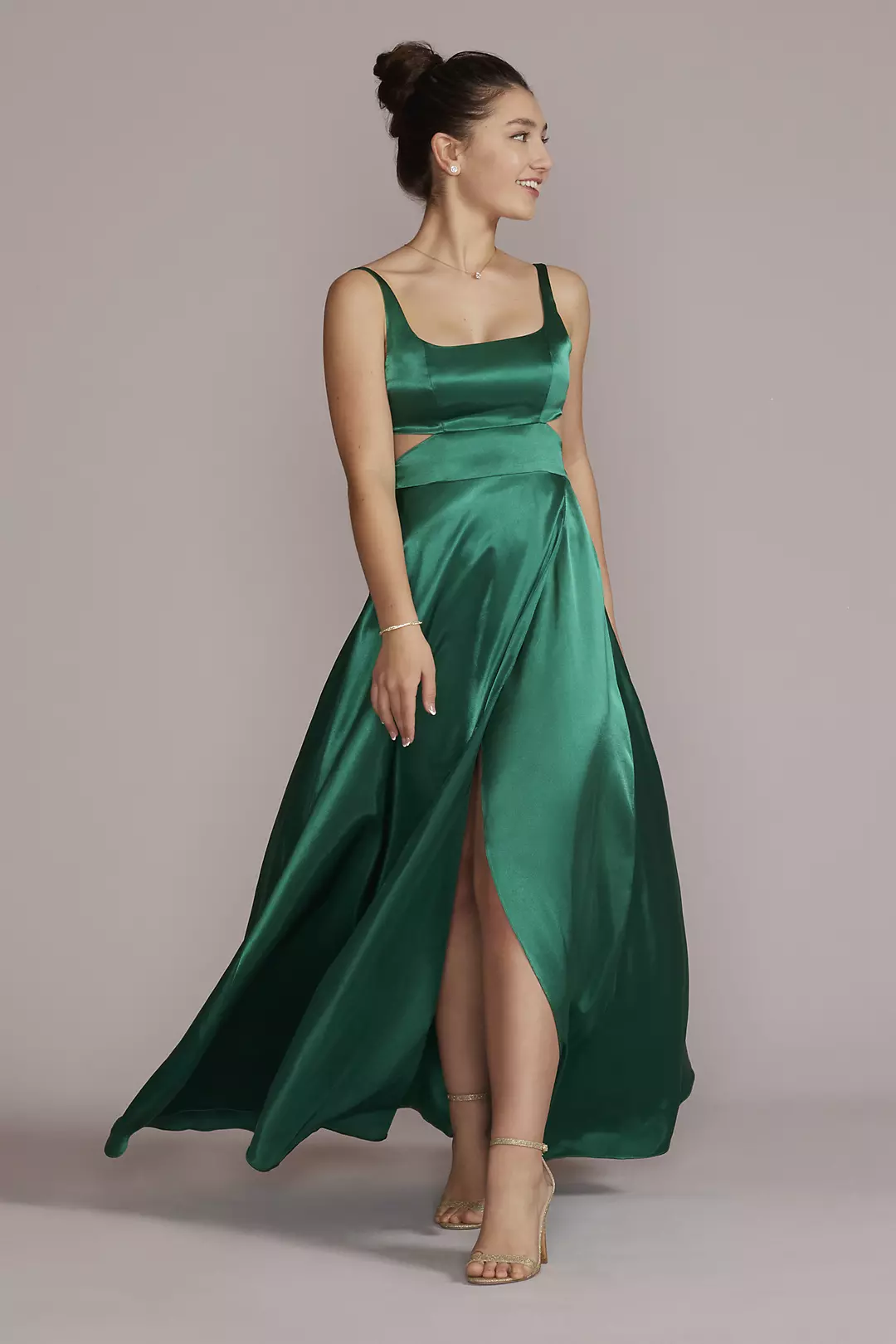 Square Neck Charmeuse Cutout Gown with Slit - Image 9