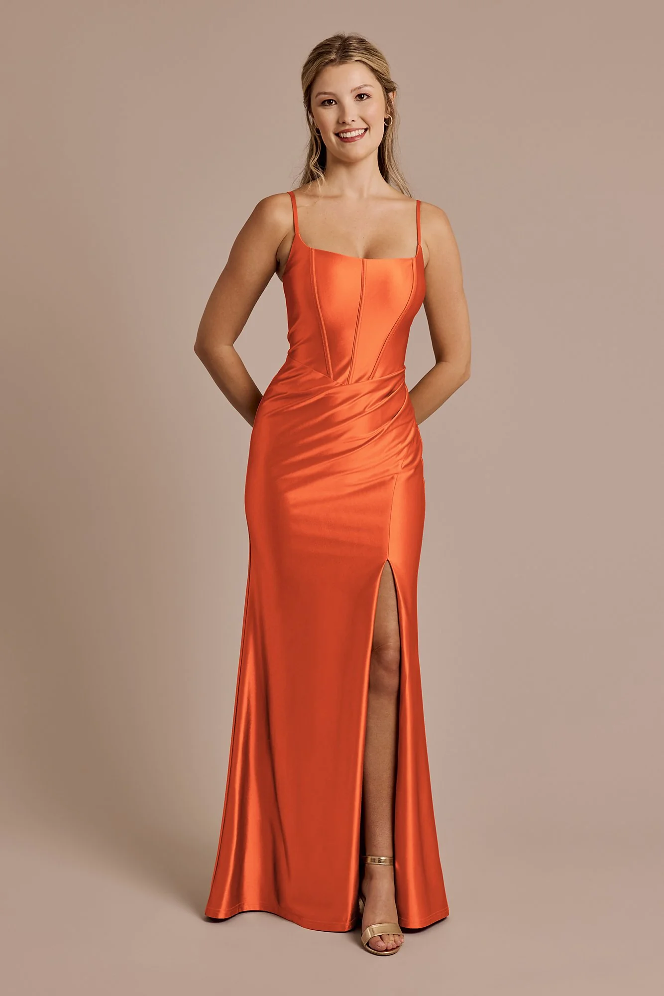 Square Neck Corset Sculpting Satin Dress - Image 15