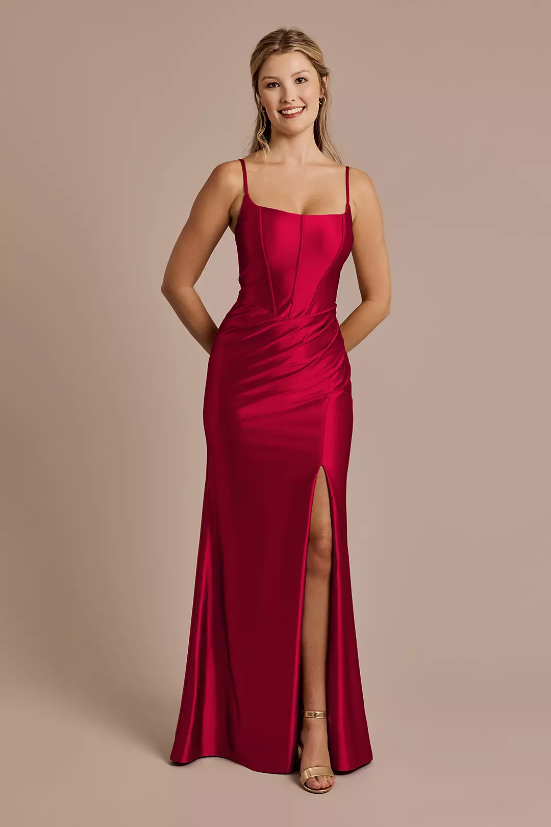 Square Neck Corset Sculpting Satin Dress - Image 20