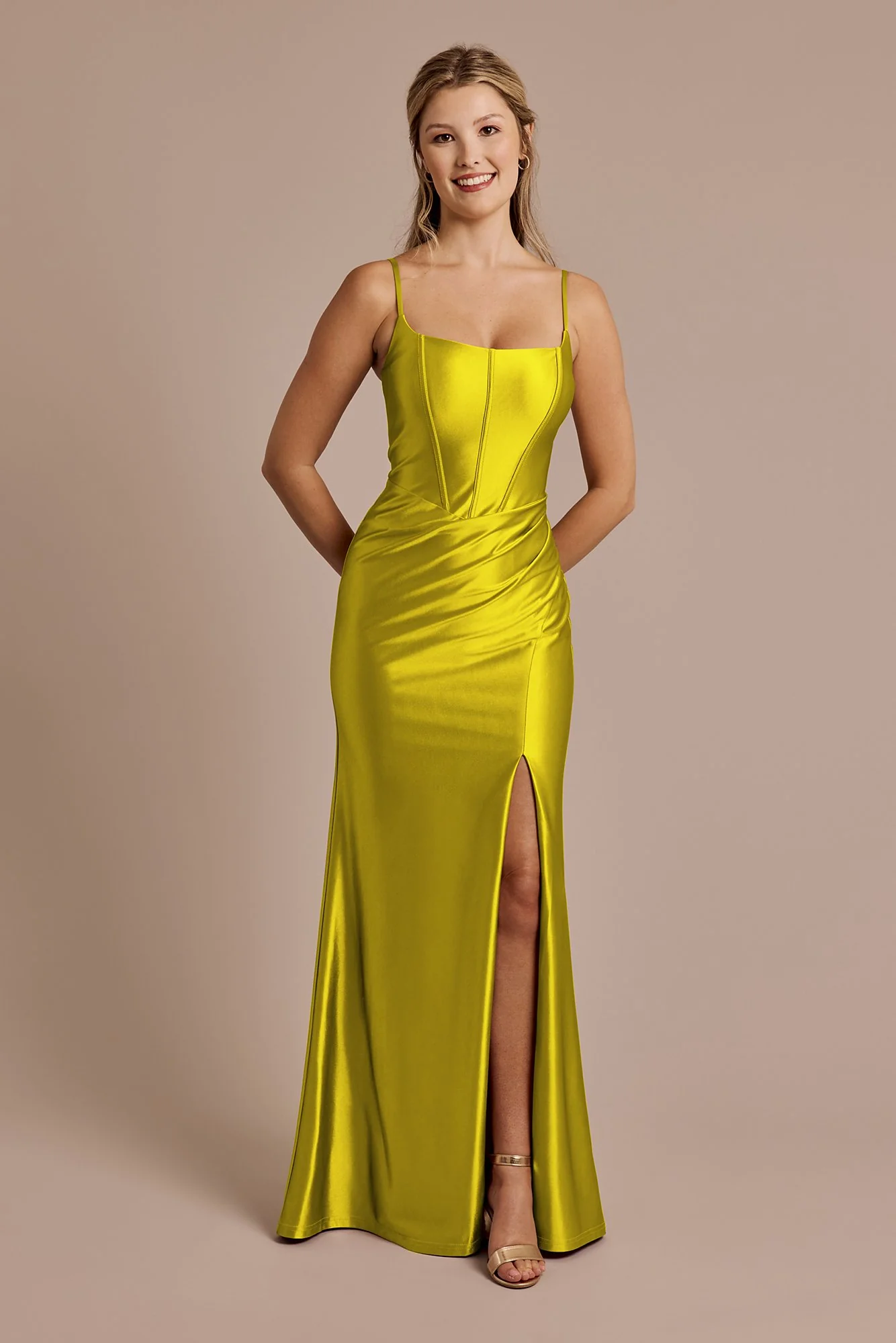 Square Neck Corset Sculpting Satin Dress - Image 24