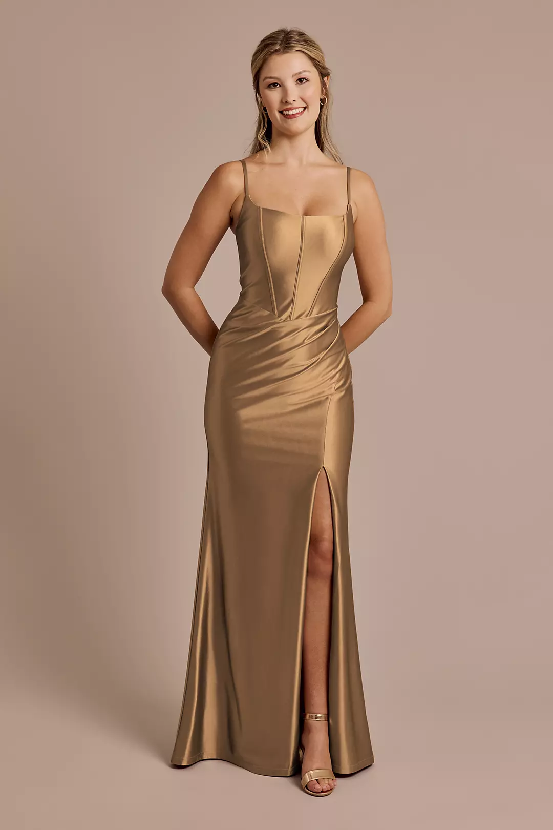 Square Neck Corset Sculpting Satin Dress - Image 30