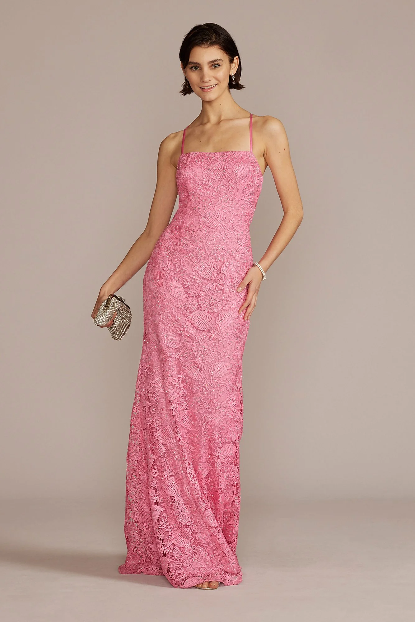 Square Neck Floor Length Lace Prom Dress - Image 3