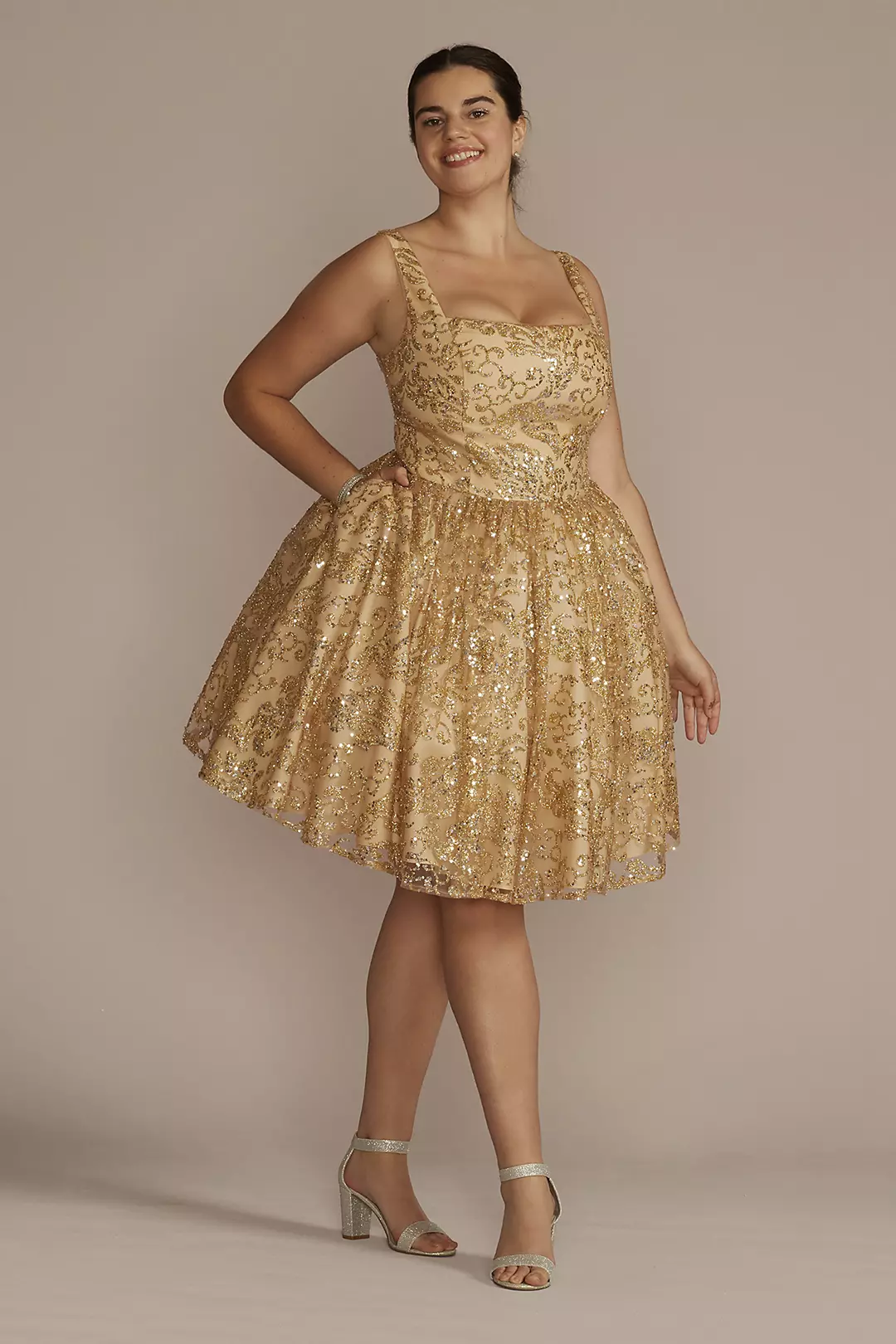 Square Neck Sequin Embellished Damas Dress - Image 3