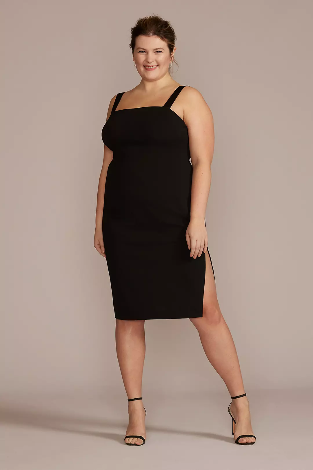 Square Neck Stretch Crepe Midi Dress