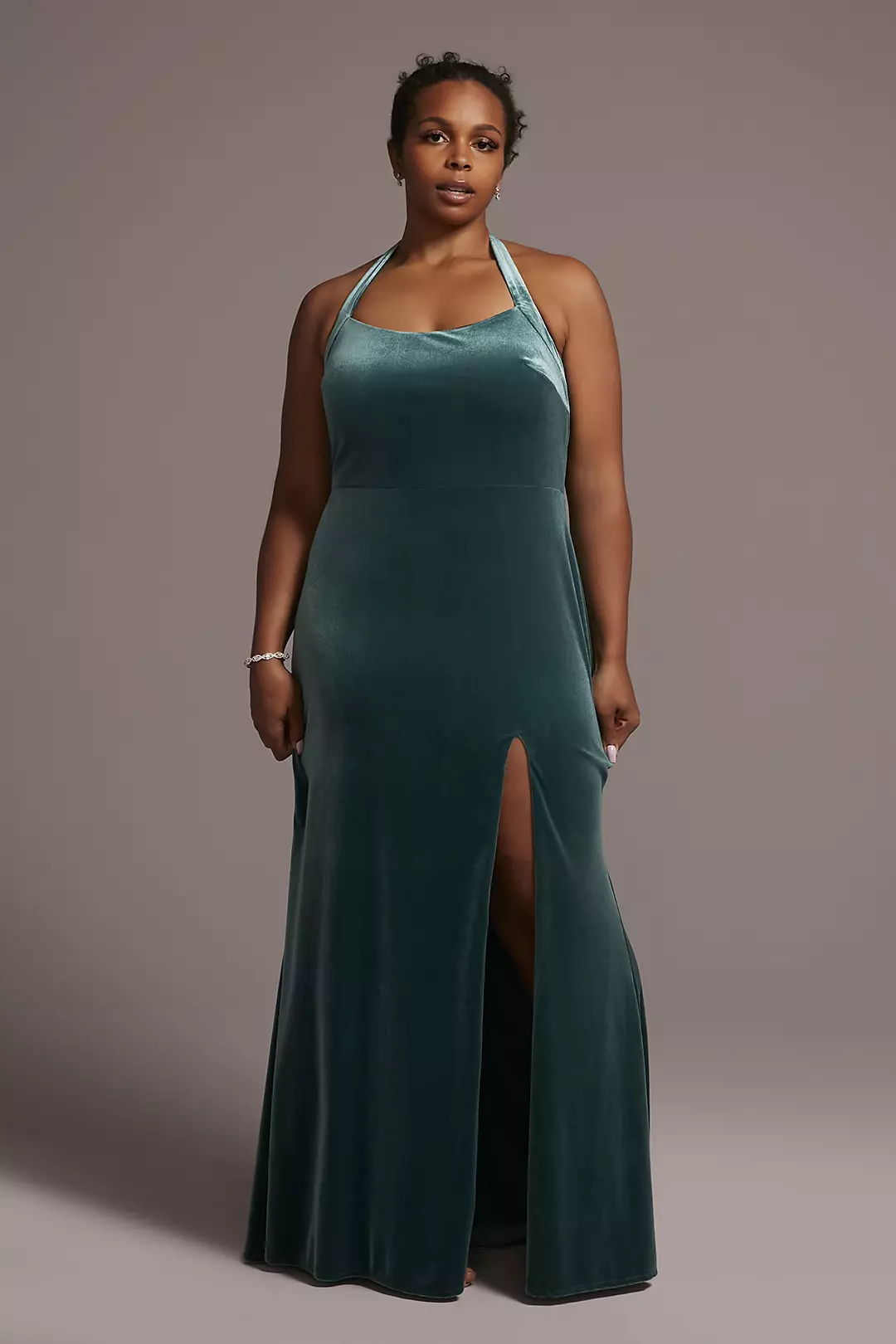 Square Neck Velvet Sheath Dress with Slit - Image 2