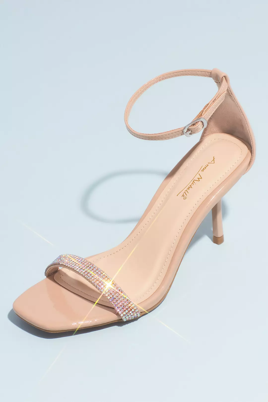 Square-Toe Crystal Strap Heeled Sandals - Image 2