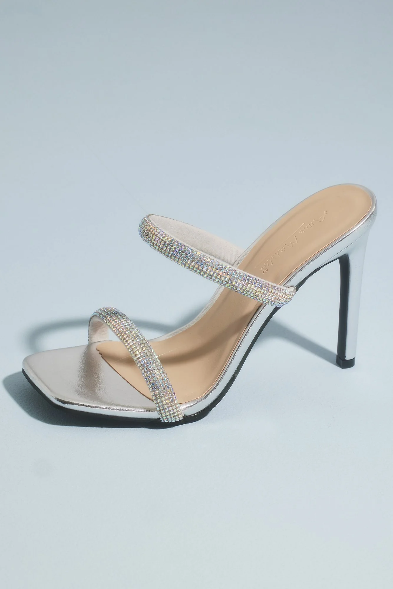 Square-Toe Double Strap Crystal Stiletto Mules