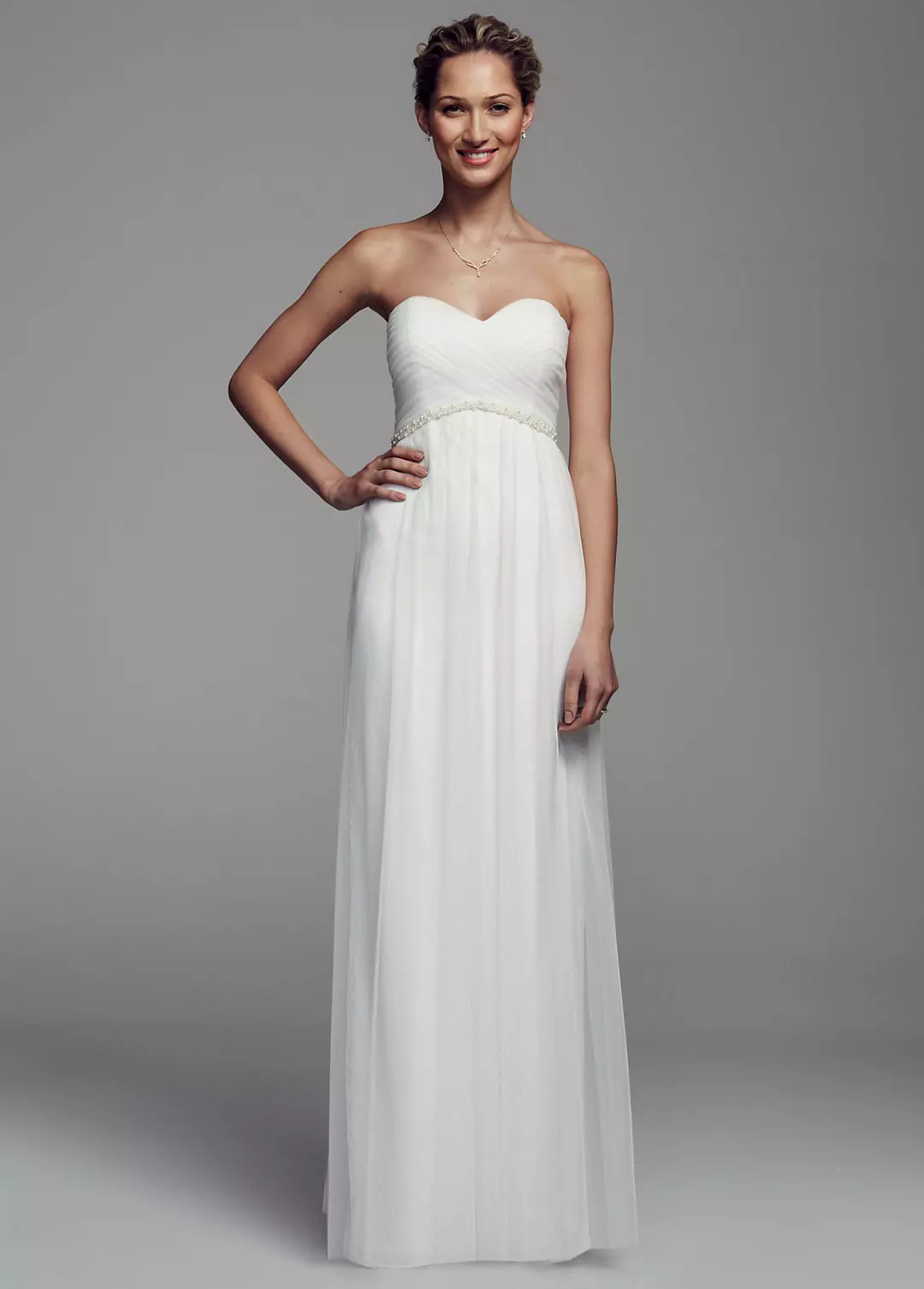 Strapless Lace Dress with Tulle Overlay