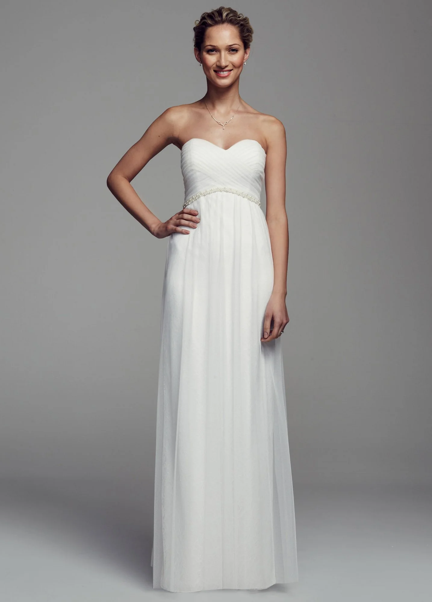 Strapless Lace Dress with Tulle Overlay - Image 2