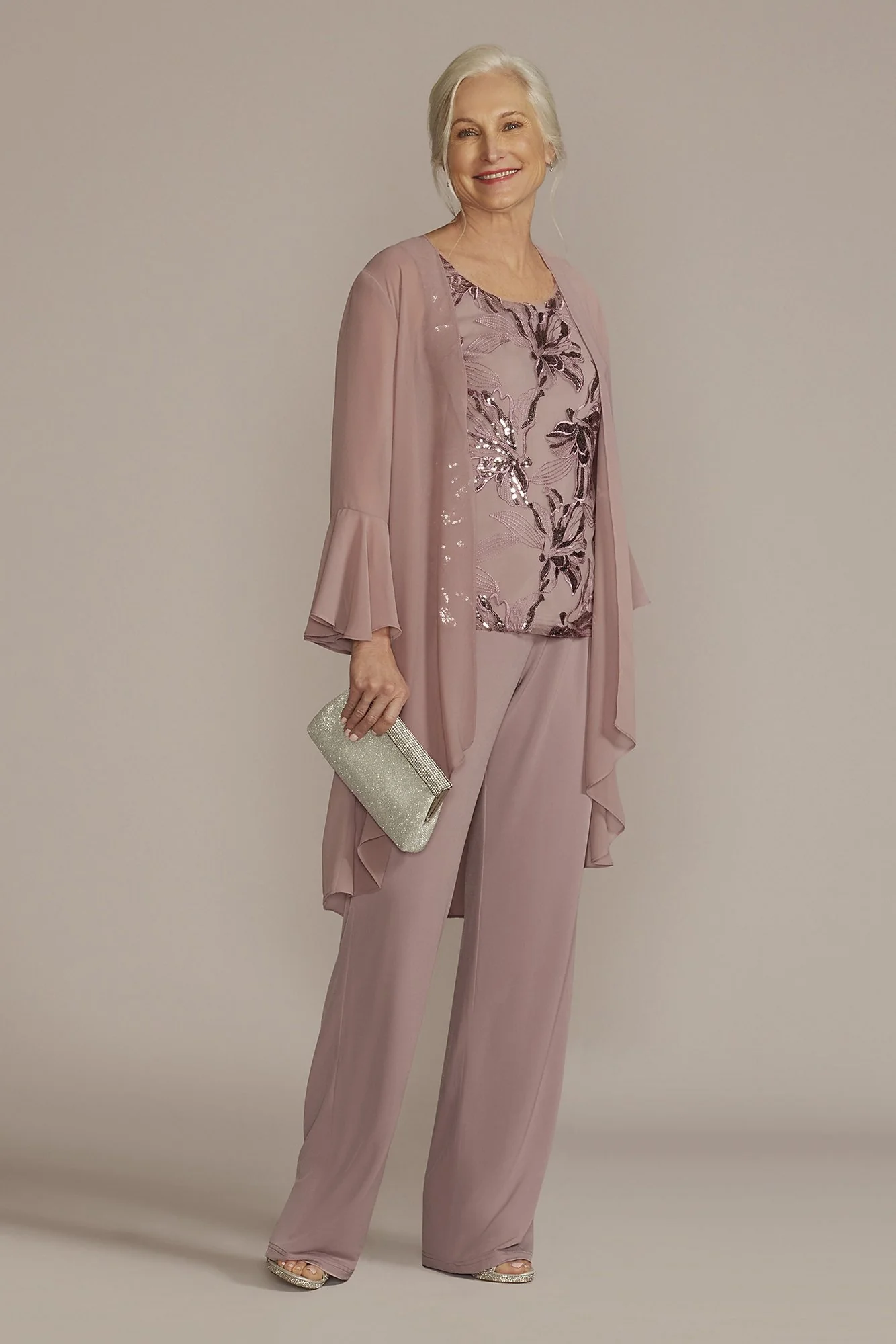 Straight Leg Embroidered Chiffon Three Piece Set