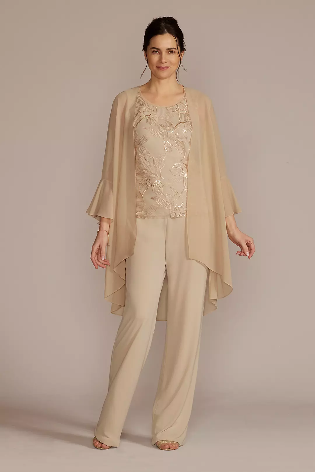 Straight Leg Embroidered Chiffon Three Piece Set - Image 4