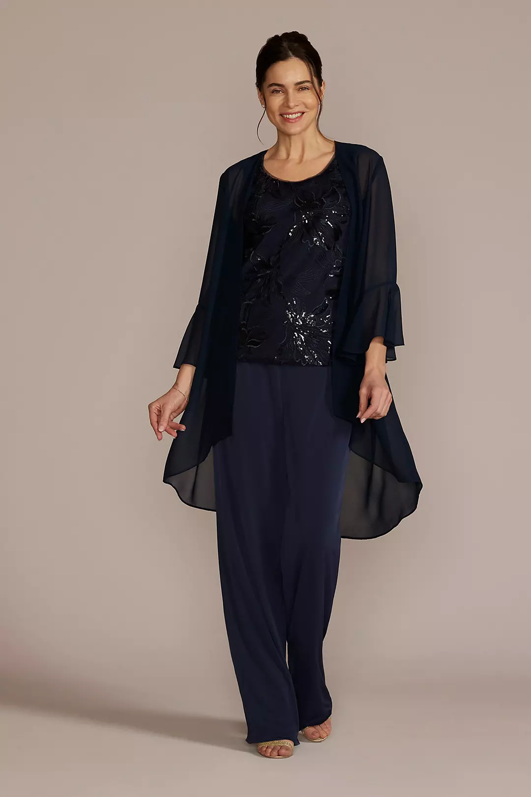 Straight Leg Embroidered Chiffon Three Piece Set - Image 9