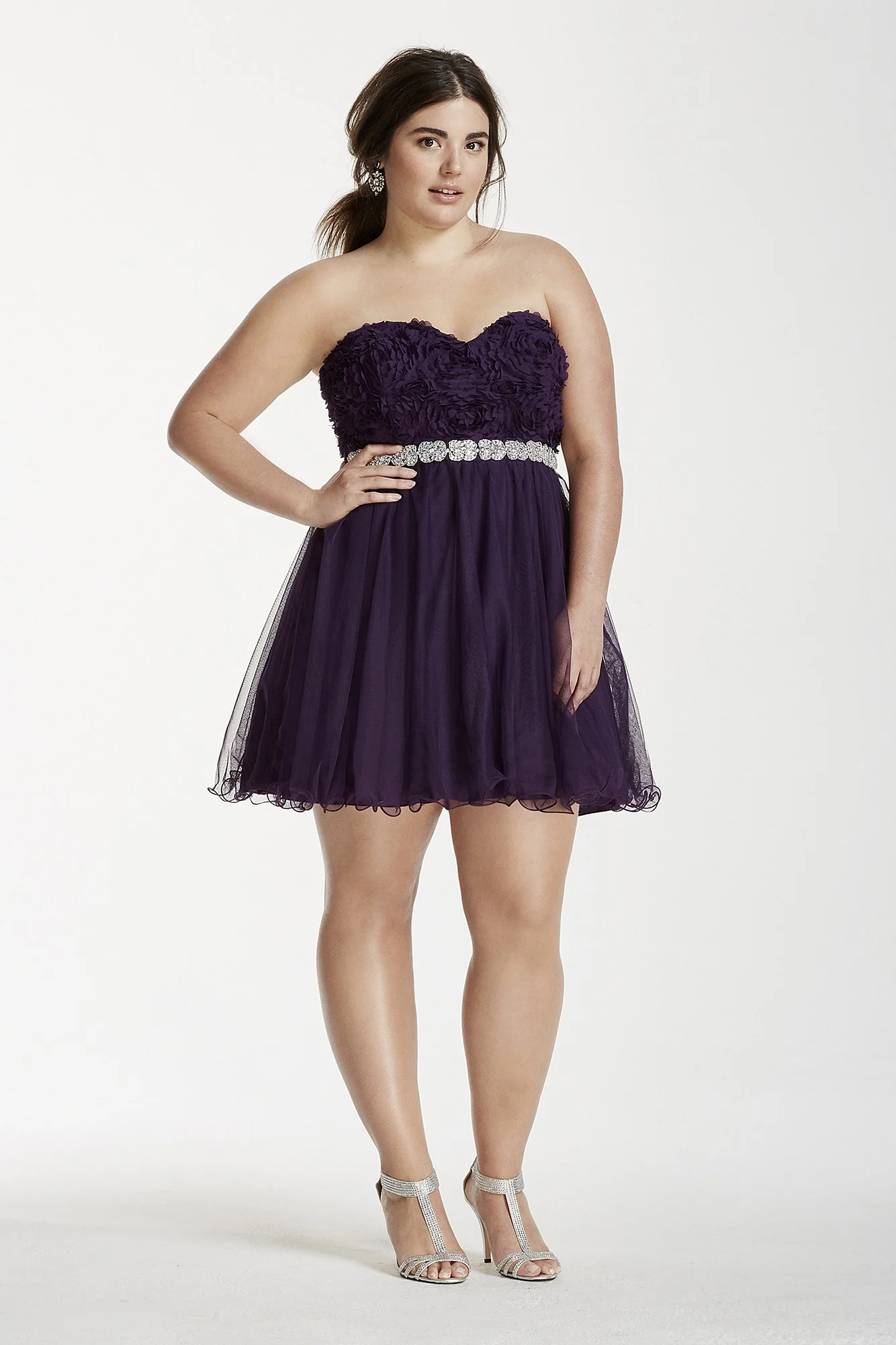 Strapless 3D Floral Bodice Dress with Tulle Skirt - Image 3