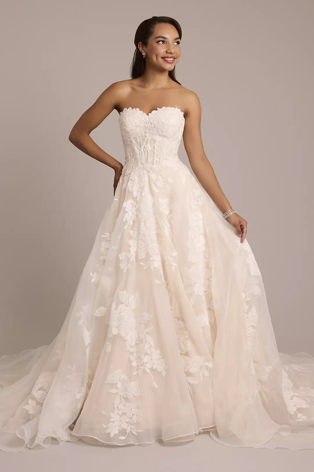 Strapless 3D Floral Organza Wedding Dress - Image 10