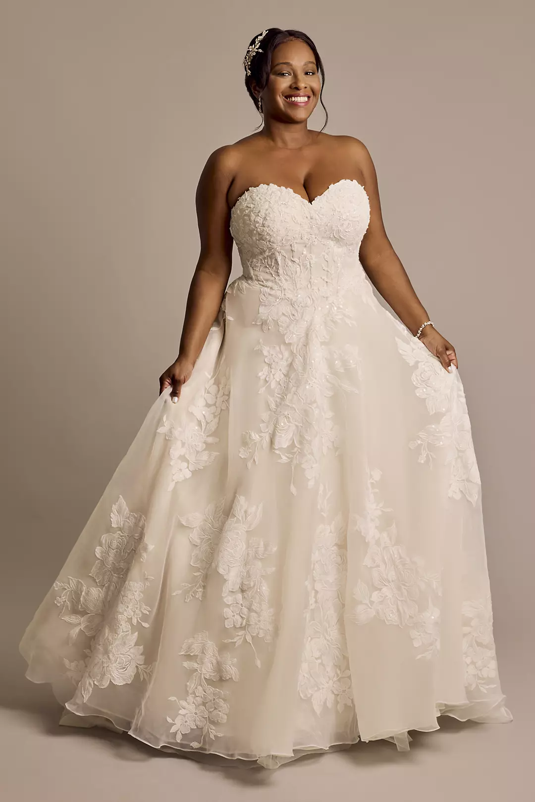 Strapless 3D Floral Organza Wedding Dress - Image 16
