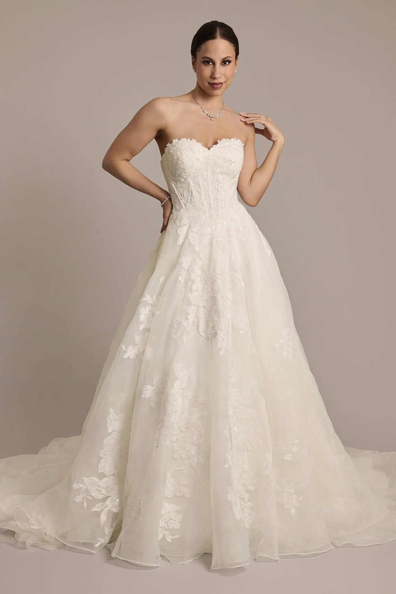 Strapless 3D Floral Organza Wedding Dress - Image 4