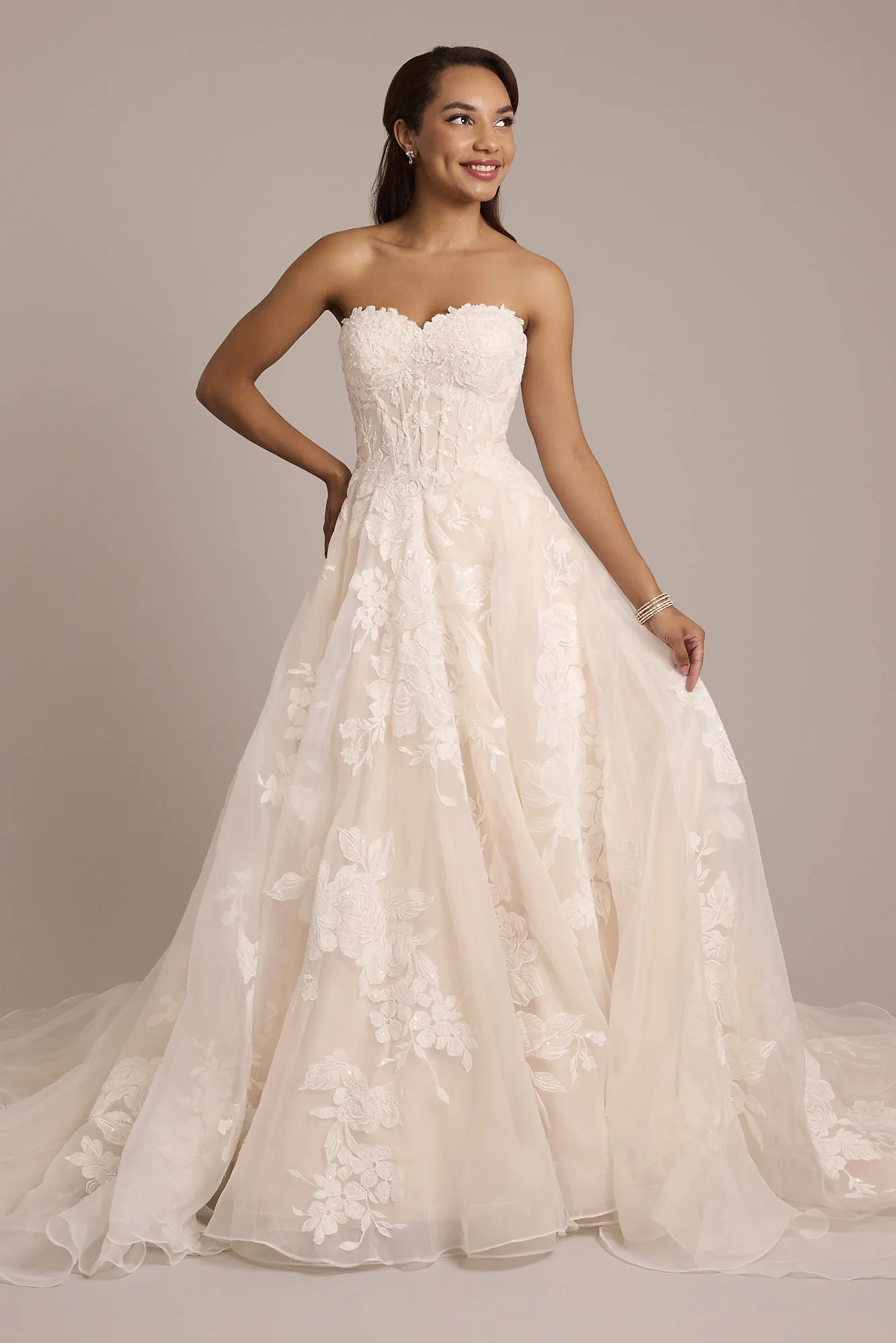 Strapless 3D Floral Organza Wedding Dress - Image 5
