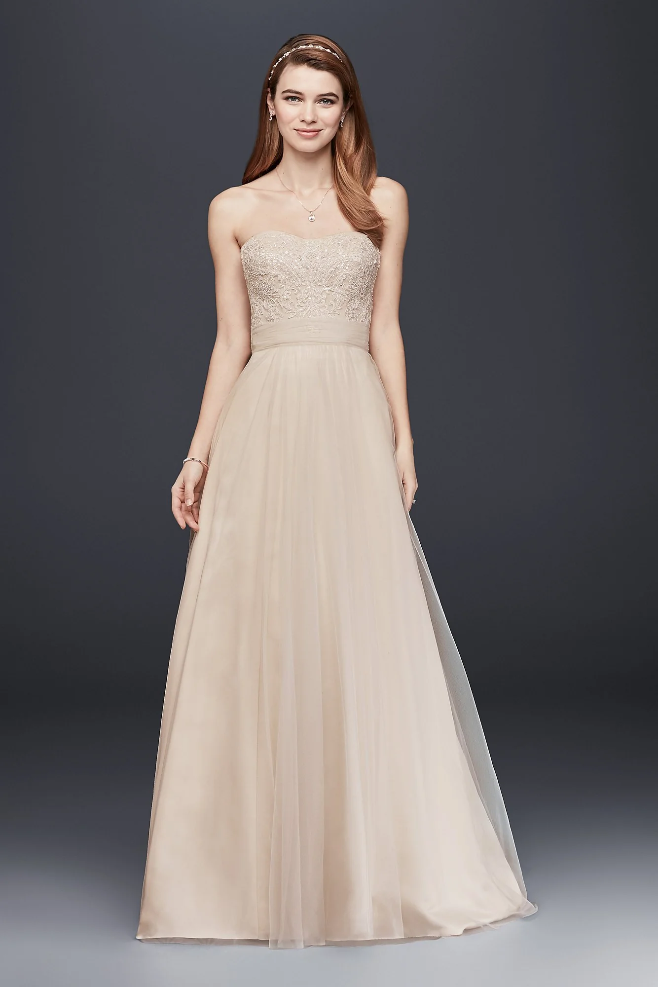 Strapless A-Line Beaded Lace Tulle Wedding Dress - Image 11