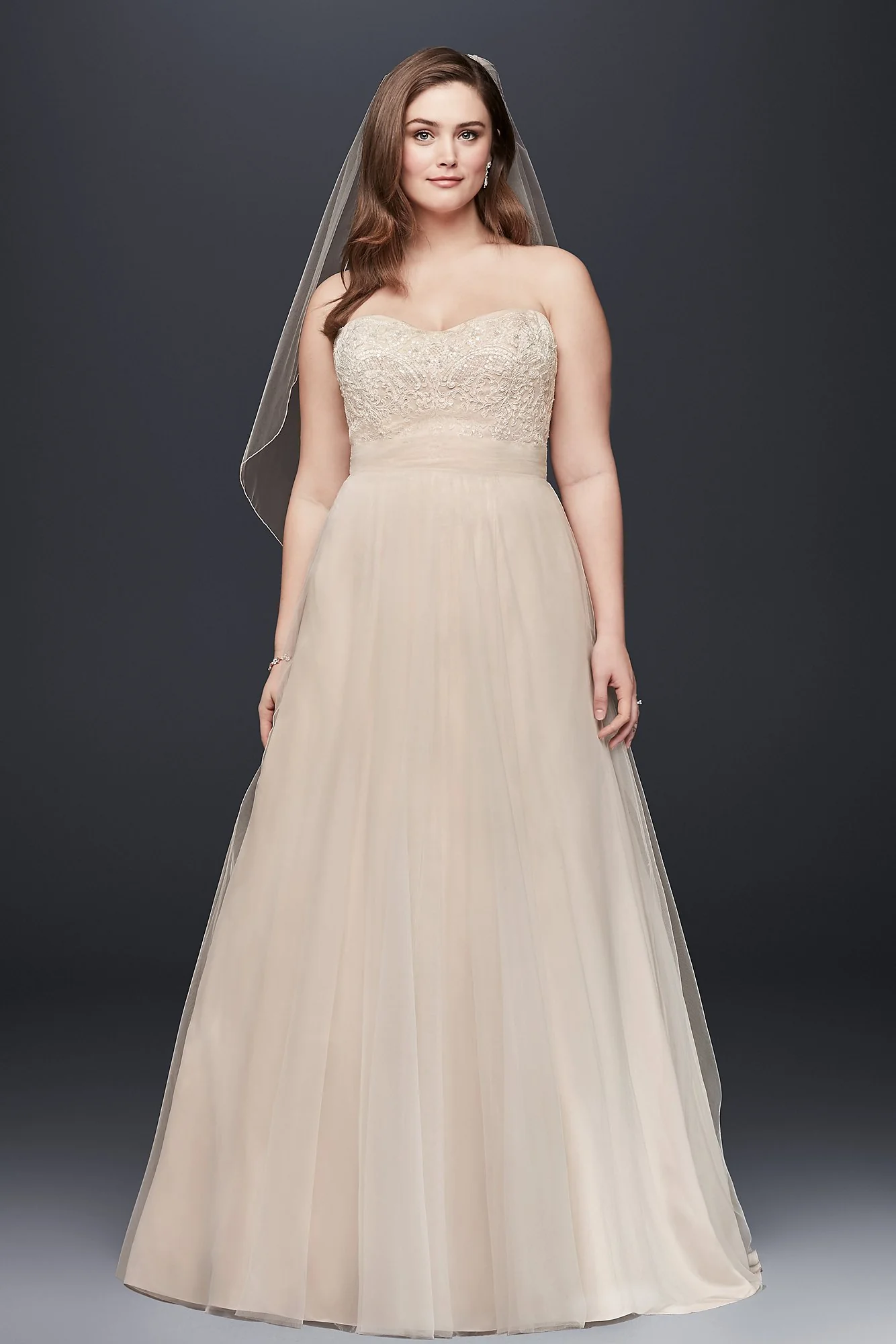Strapless A-Line Beaded Lace Tulle Wedding Dress - Image 12