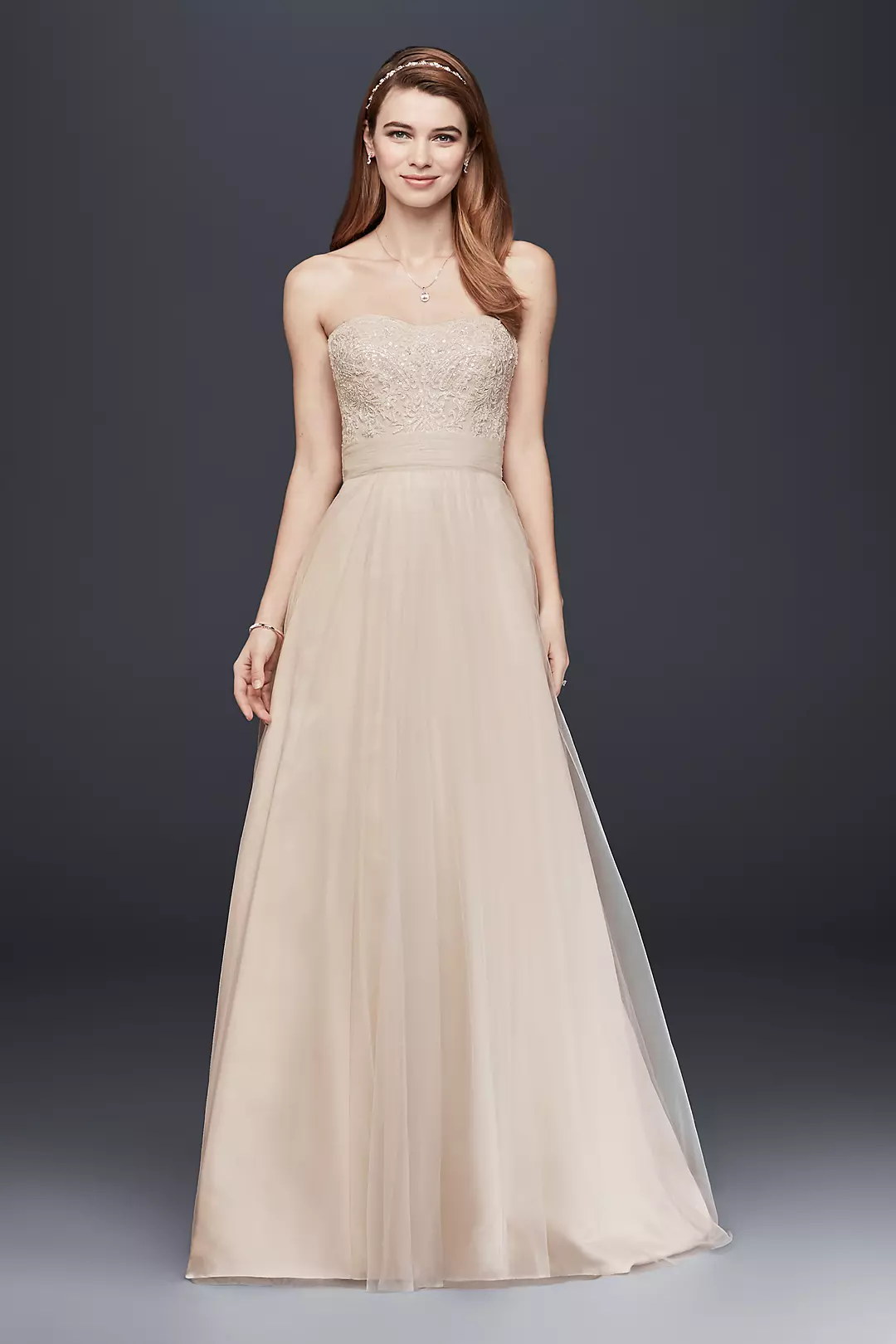 Strapless A-Line Beaded Lace Tulle Wedding Dress - Image 15
