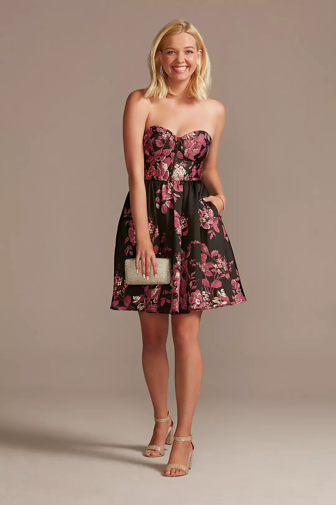 Strapless A-Line Floral Jacquard Dress - Image 7