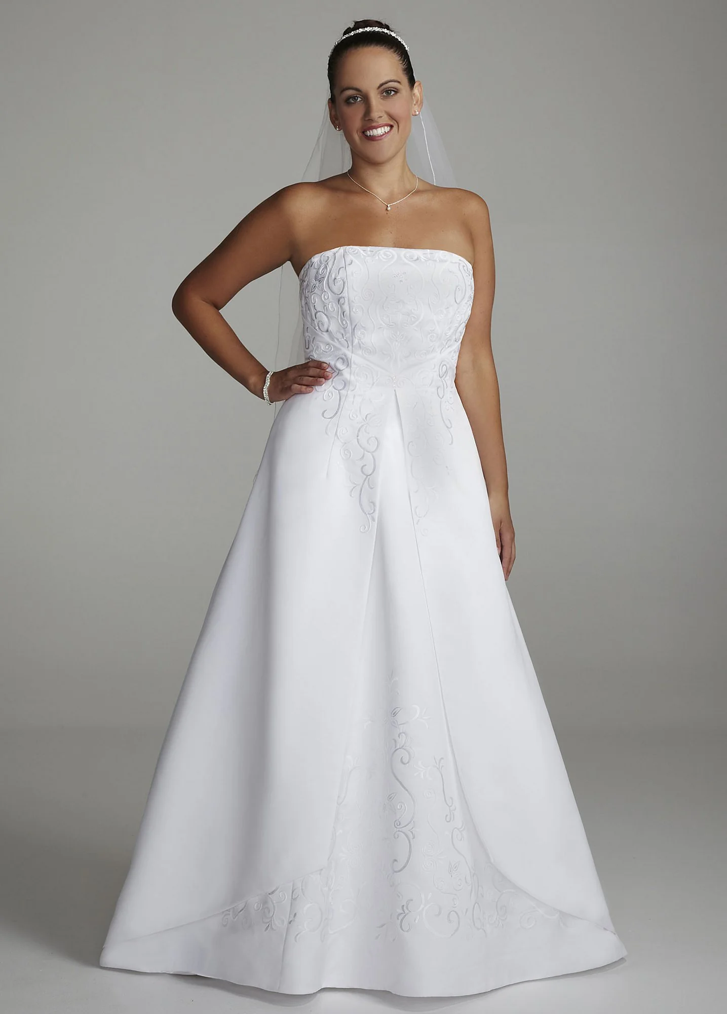 Strapless A-line Satin Gown with Chapel Train - Image 2