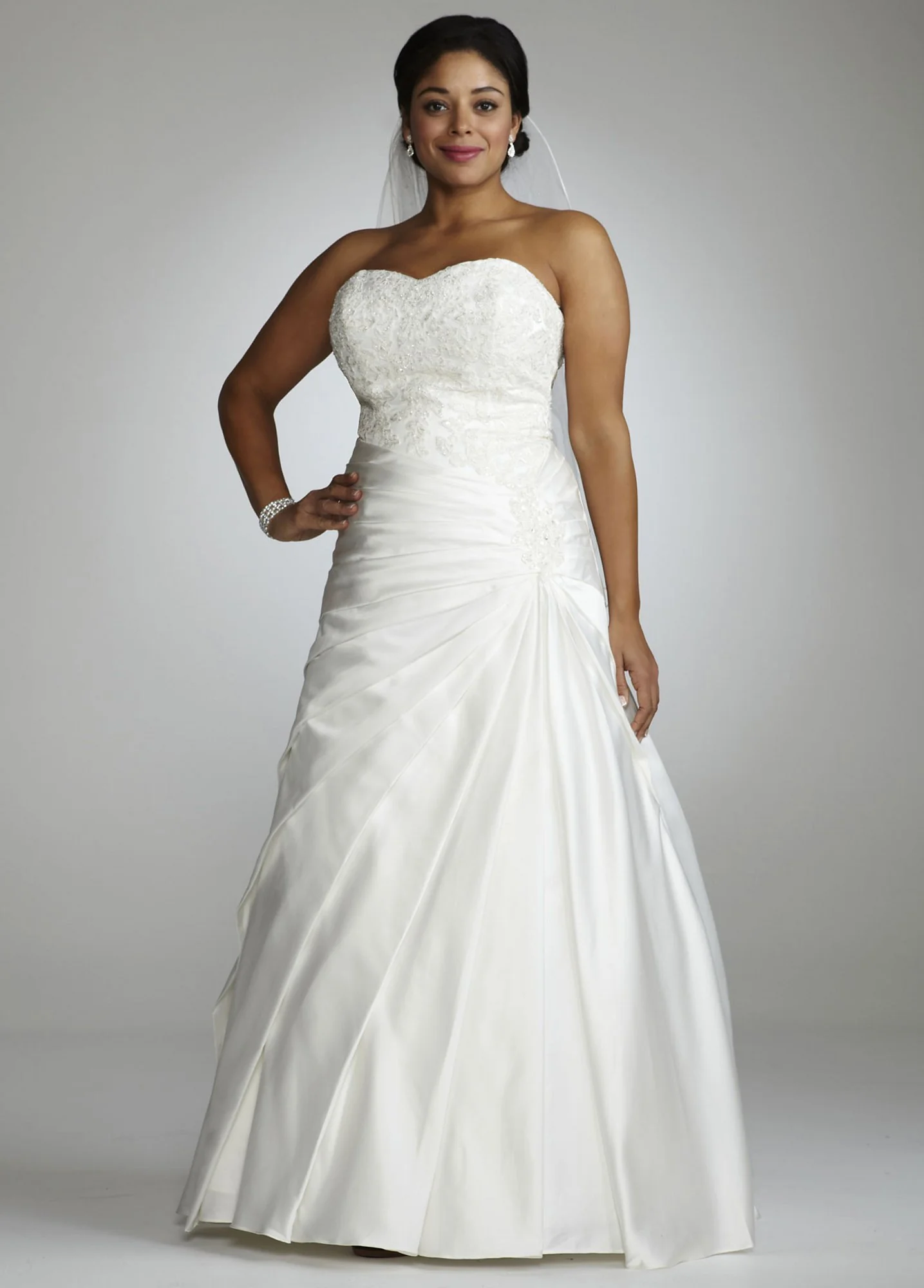 Strapless A-Line Satin Gown with Dropped Waist - Image 2