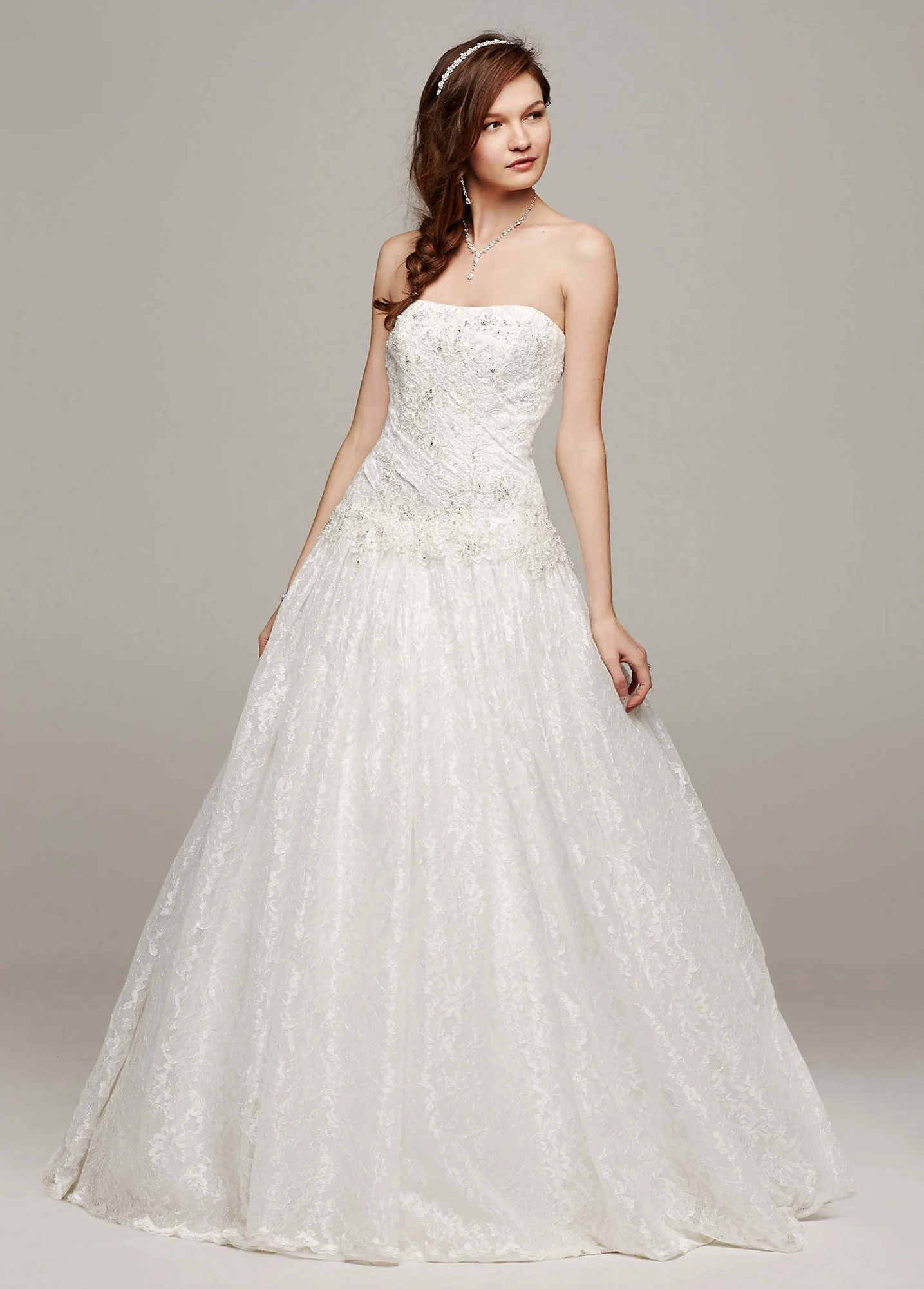 Strapless All Over Beaded Lace Wedding Dress - Image 3